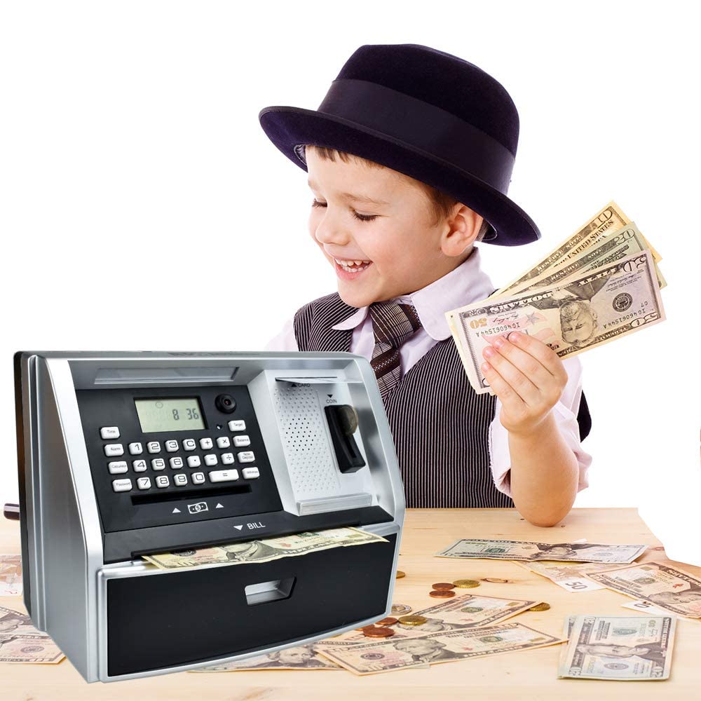 Interactive Talking ATM Piggy Bank for Kids - Electronic Money Saving Bank with USB Port & Fan Cooling - Perfect for Teaching Financial Literacy & Fun Savings at Home