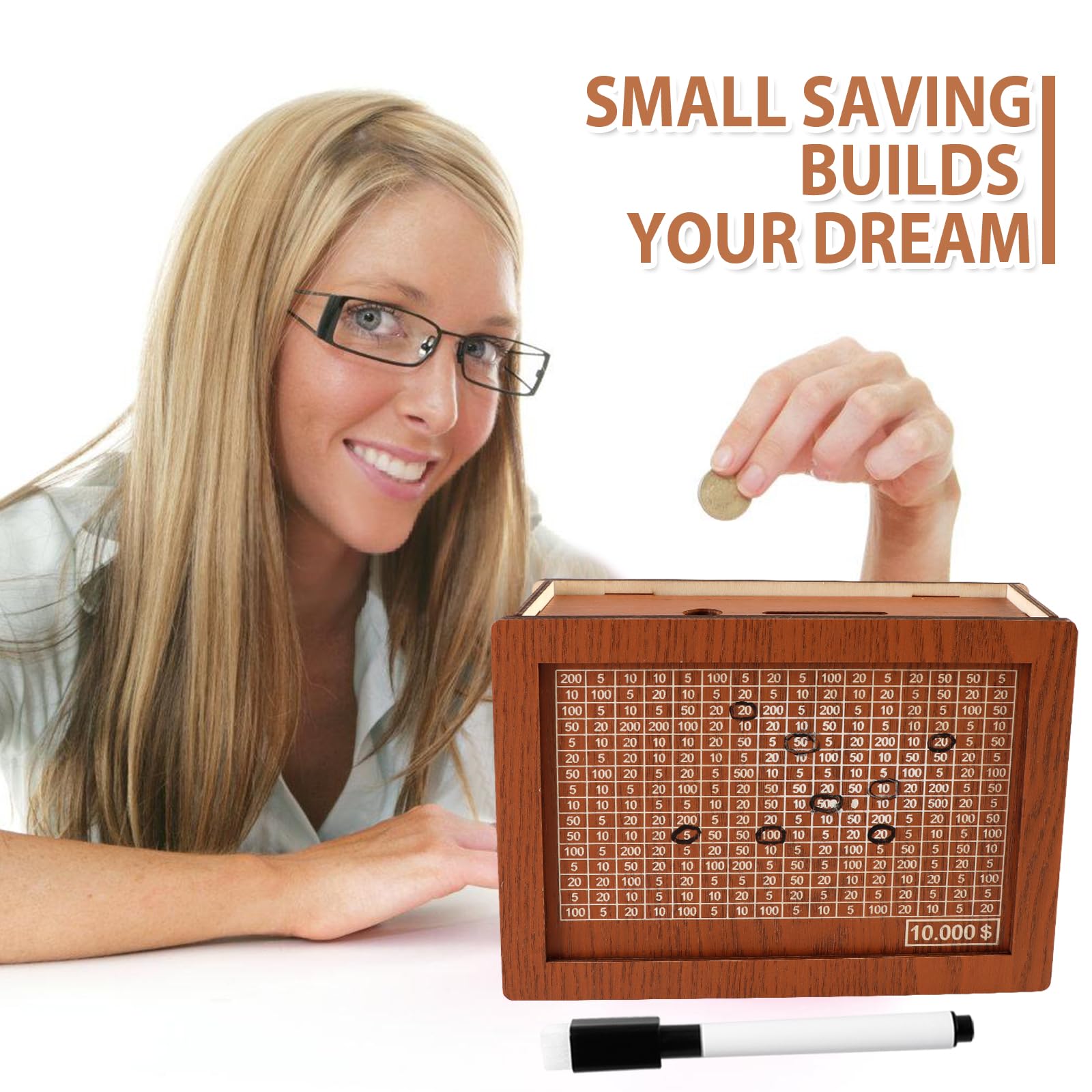 10000 Savings Challenge Box - Wooden Digital Piggy Bank with Coin Slot | Money Saving Box for Budgeting & Cash Vault | Perfect for Kakeibo Method, Financial Goals & Home Office Savings