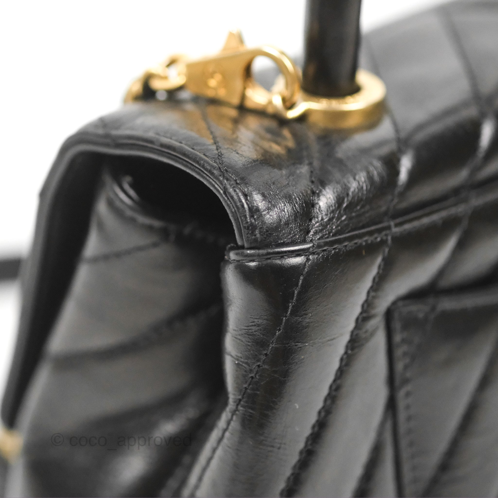 Chanel Chevron Small Coco Handle Bag - Black Shiny Aged Calfskin with Aged Gold Hardware | Luxury Crossbody Purse for Women, Perfect for Evening Parties & Date Nights