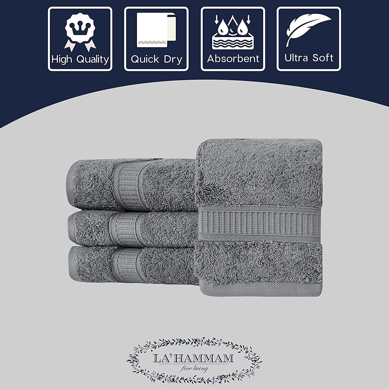 Personalized Monogrammed Towels - 2 Pack Luxury 100% Turkish Cotton Washcloths for Bath, Spa, Gym & Travel | Soft Absorbent Face & Body Towels for Adults & Baby | Perfect for Bathroom, Kitchen, Hotel & College Dorm (Grey)