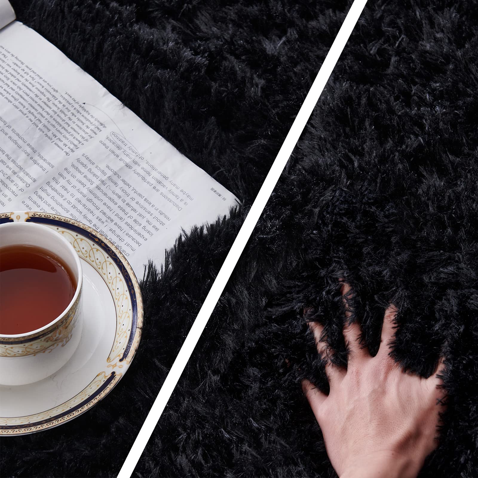 **TABAYON 9x12 Feet Extra Large Shag Area Rug - Ultra Soft Plush Black Indoor Rug for Living Room, Nursery & Home Decor - Non-Skid Modern Faux Fur Carpet (Perfect for Cozy Spaces, Bedrooms & Kids' Play Areas)**
