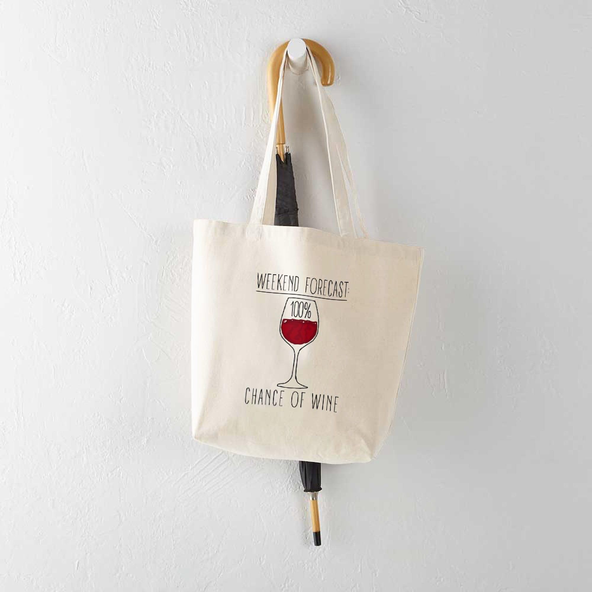 100% Chance of Wine Tote Bag - Natural Canvas Reusable Grocery Shopping Bag for Wine Lovers, Beach Trips & Farmers Market