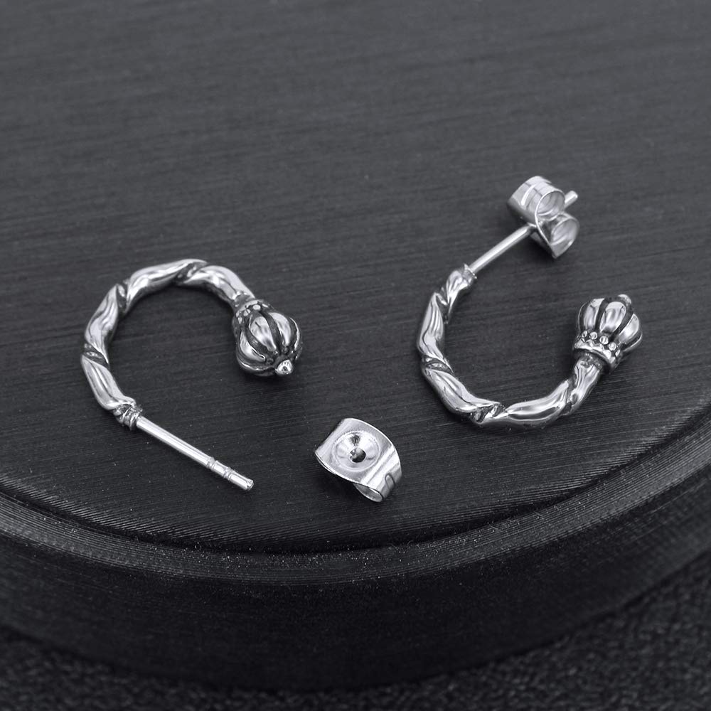 Vintage Half Hoop Stud Earrings - 316L Stainless Steel Curved Post Earrings for Men - Gothic Hip Hop Style Jewelry Gift - Perfect for Parties, Concerts and Everyday Wear