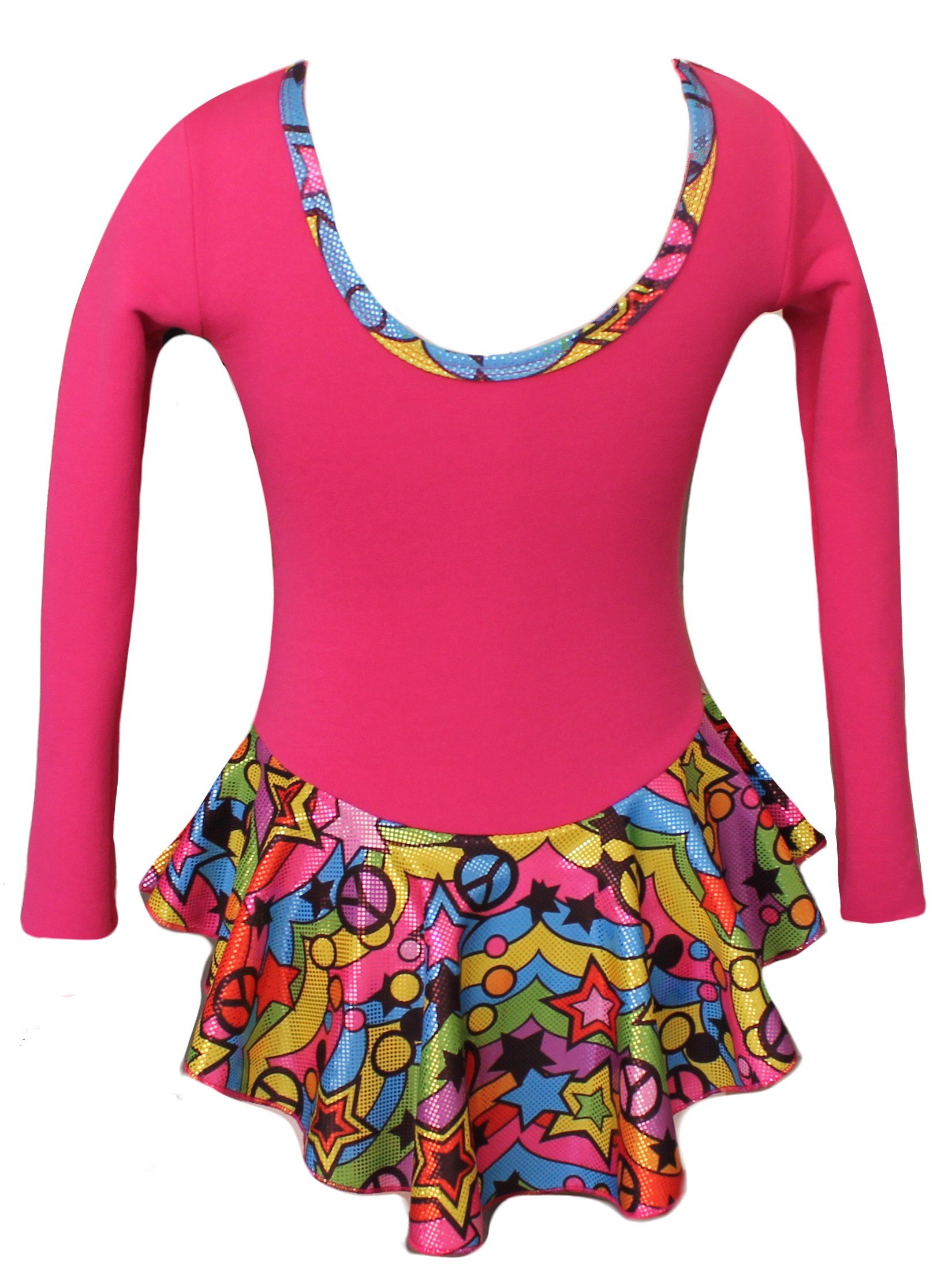 Polartec Ice Skating Dress for Women - Peace & Stars Print Figure Skating Costume for Competition & Performance