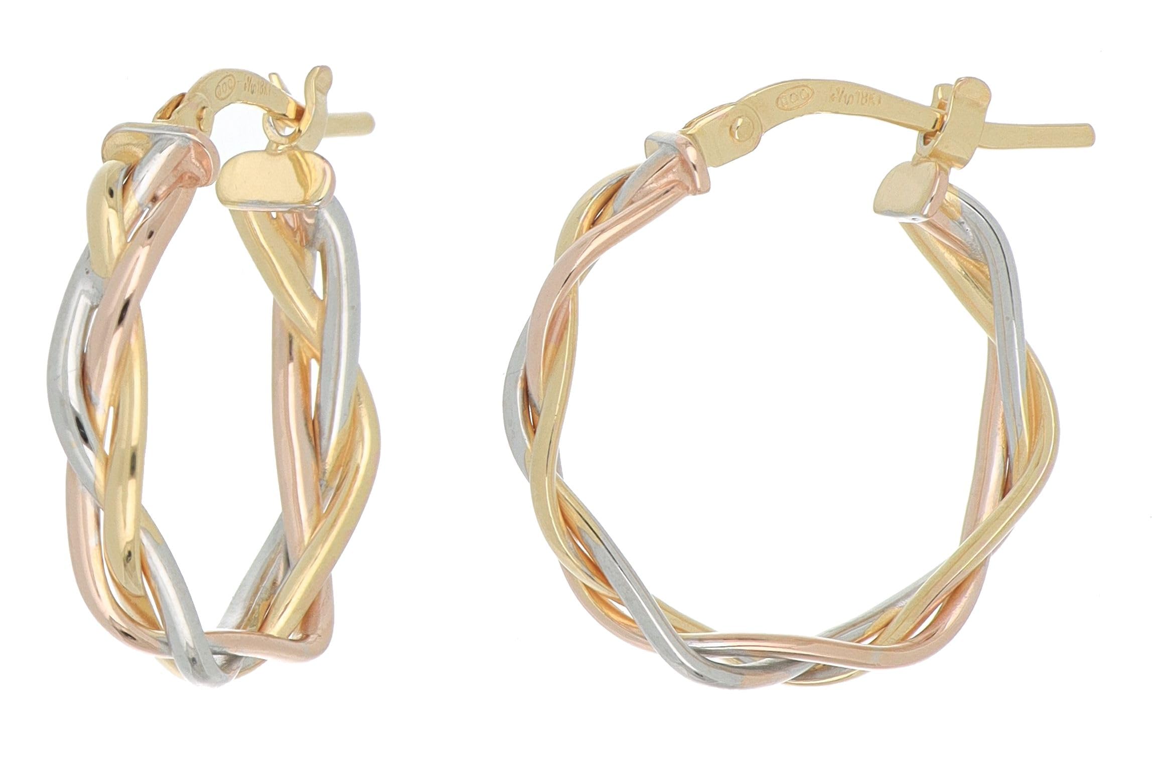 Women's Gold Plated Hoop Earrings with Silver Core - Braided Design Stainless Steel Jewelry for Everyday Wear & Special Occasions