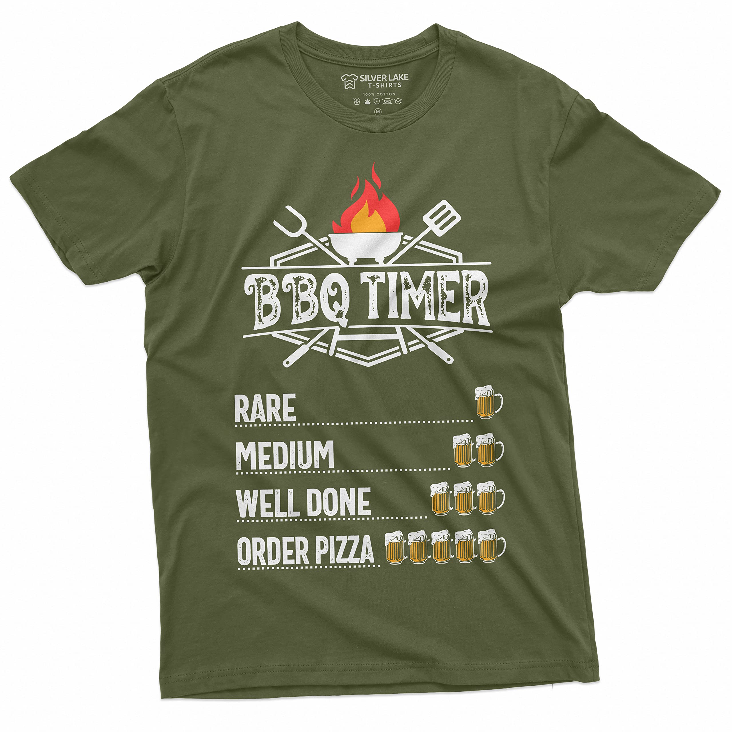 Funny BBQ Timer T-Shirt for Men - Silver Lake Graphic Humor Tee | Perfect for Outdoor Grilling, Beer Parties & Casual Wear