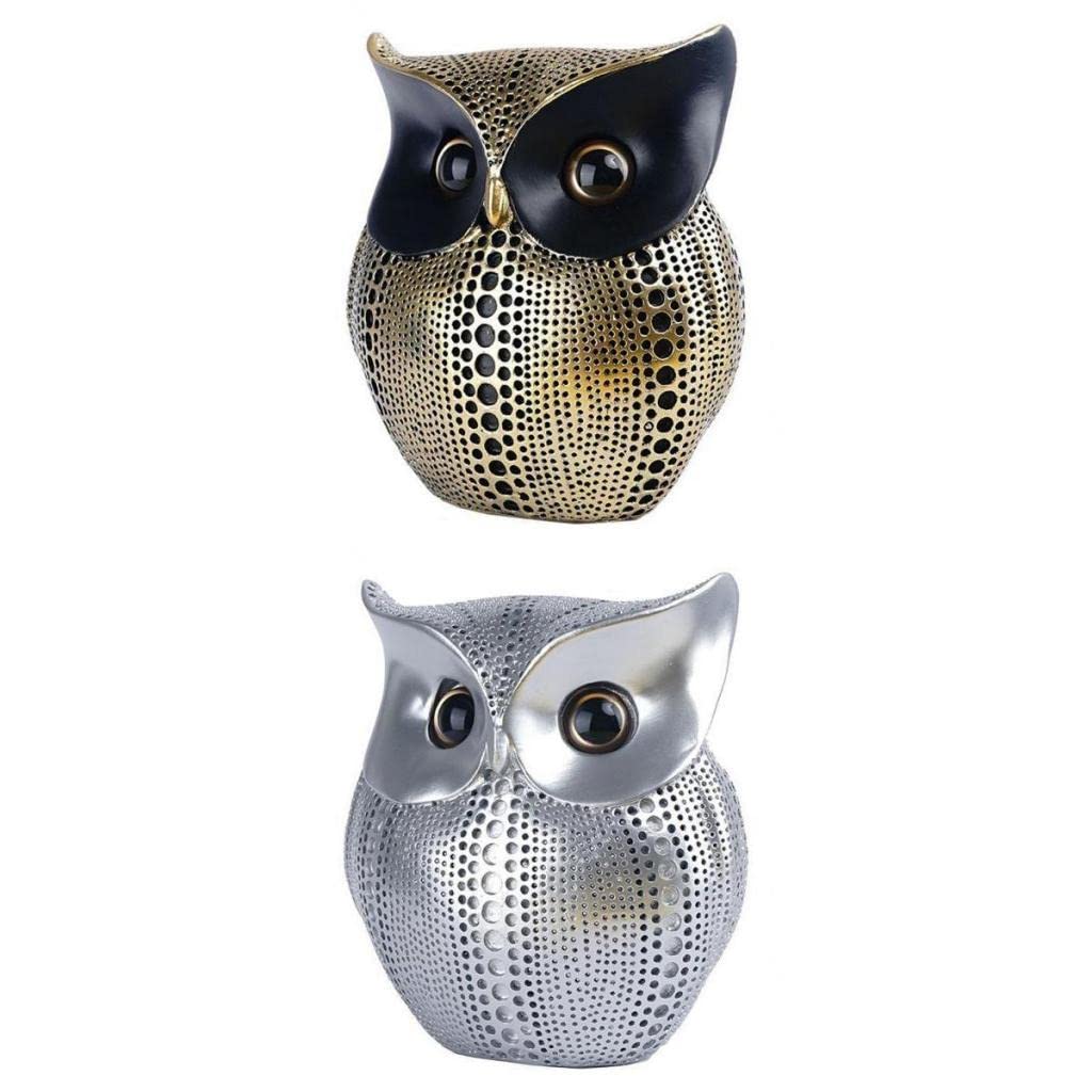 2X Owl Figurine Sculpture - Handcrafted Resin Owl Decor for Home & Office - Elegant Desktop Ornament for Living Room, Bookshelf, and Gift Giving