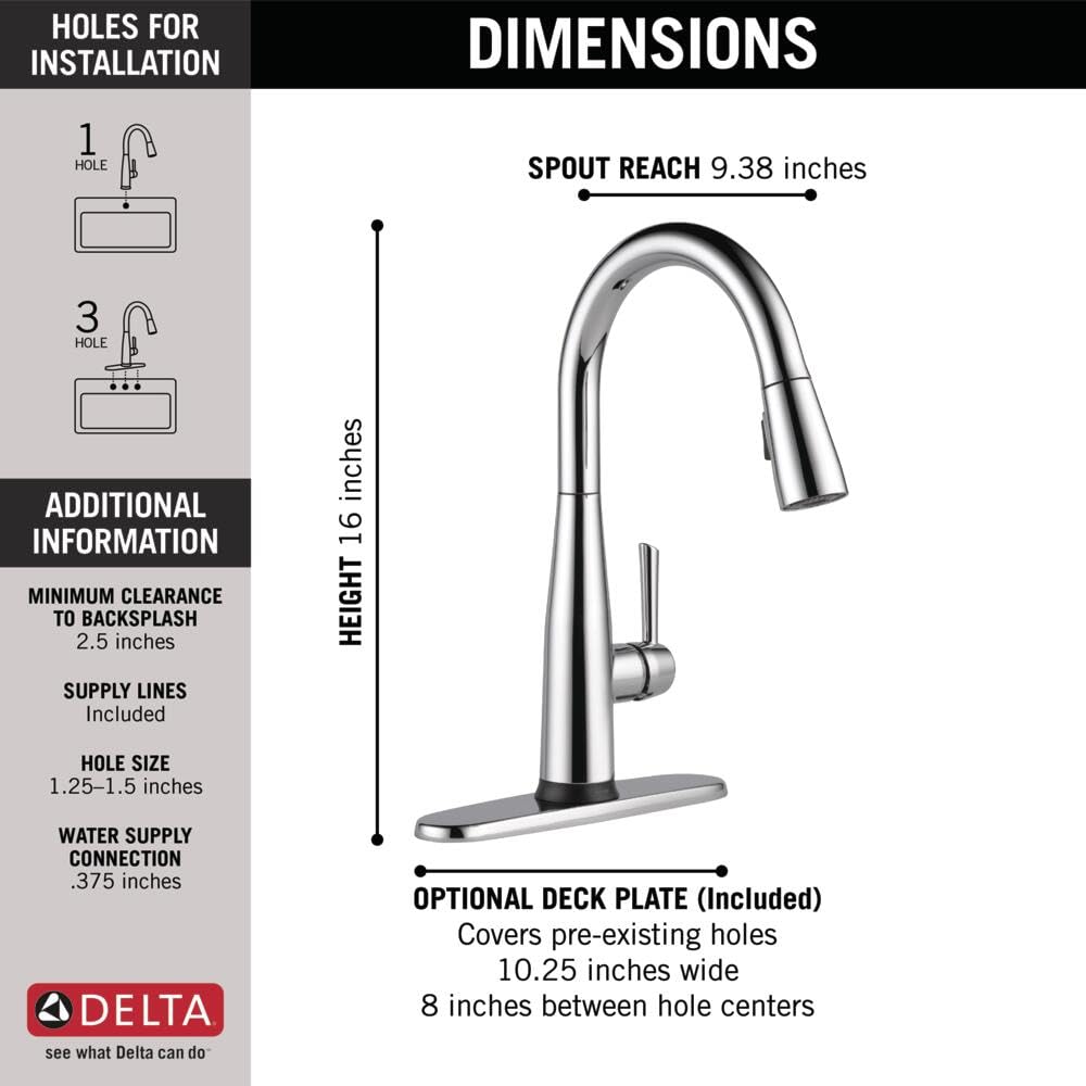 Delta Essa Touch2O Kitchen Faucet with Pull Down Sprayer - Chrome 9113T-DST | Touch Activated Kitchen Sink Faucet for Modern Homes | Perfect for Cooking, Washing Dishes & Food Prep
