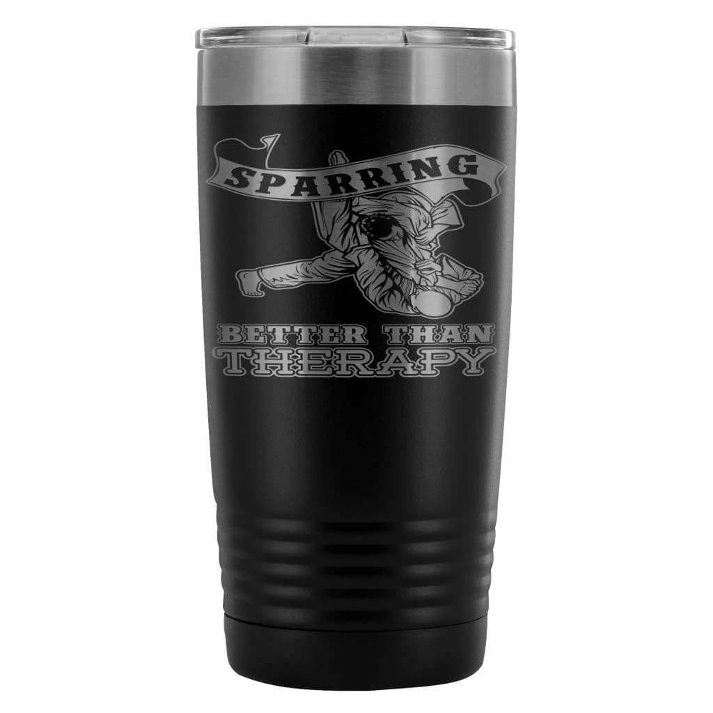 ODDITEES 20oz Stainless Steel Tumbler - Laser Etched 'Sparring Better Than Therapy' Motivational Cup, Vacuum Insulated, BPA-Free (Black) - Perfect for Gym, Office & Outdoor Activities