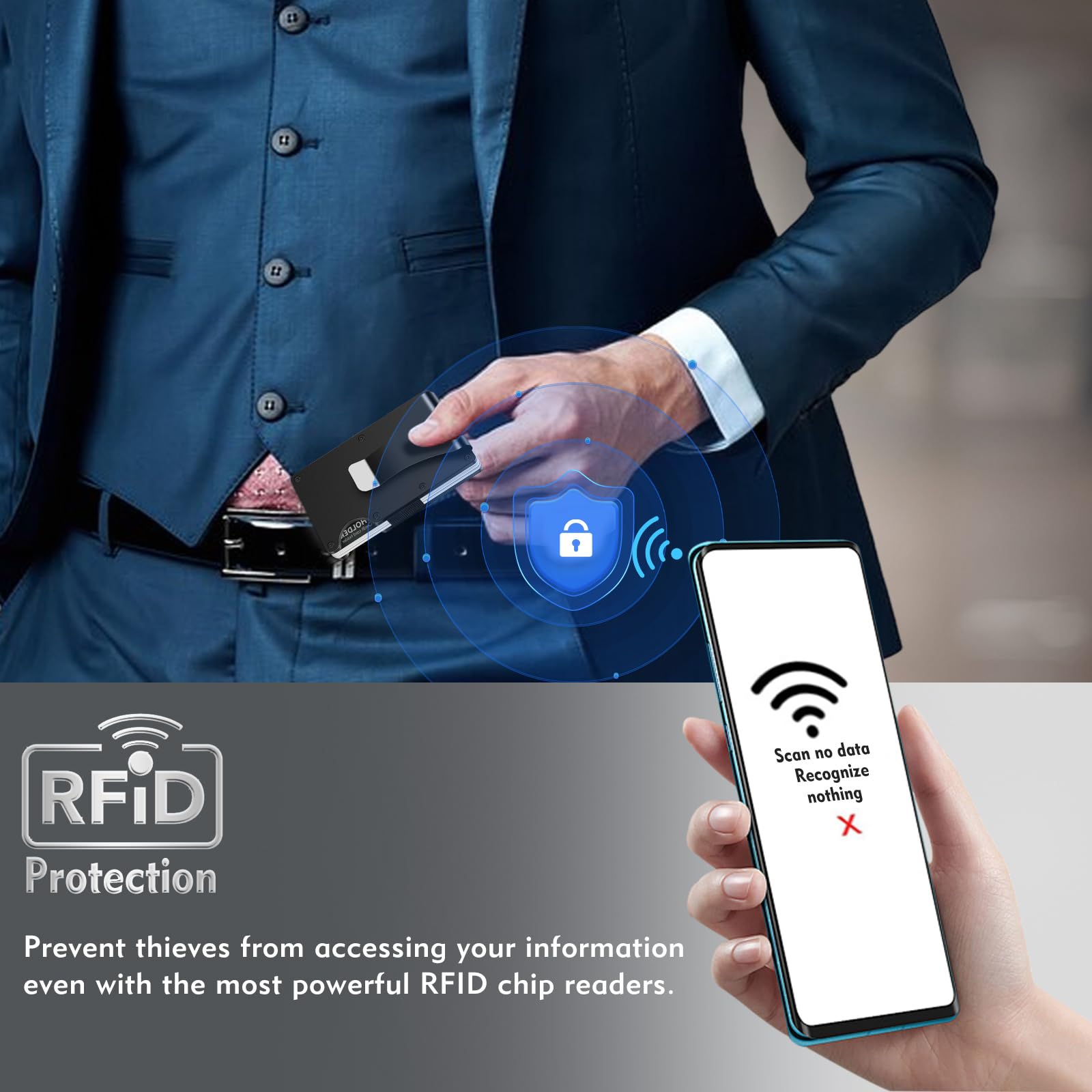 Premium RFID Blocking Minimalist Wallet for Men & Women - Slim Metal Wallet with Money Clip, Anti-Scratch Credit Card Holder | Perfect for Travel, Business & Everyday Use (Black)