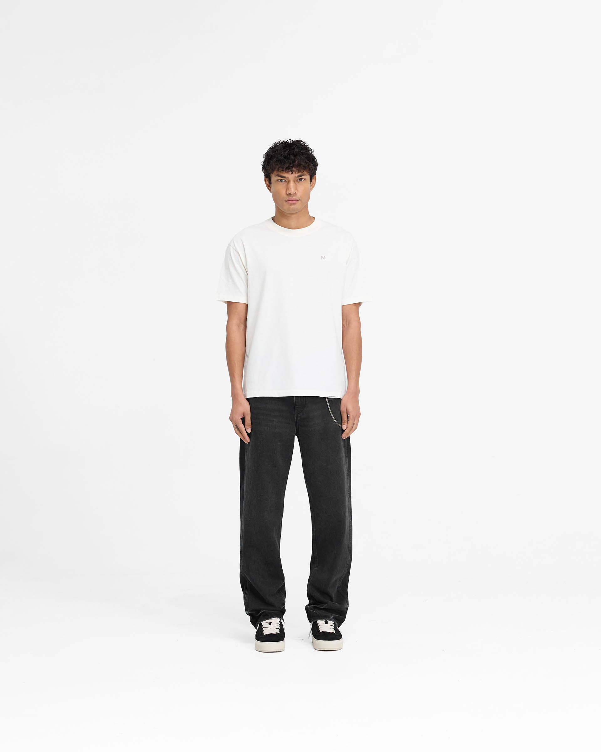 Custom Metal Initial R T-Shirt - Flat White for Personalized Gifts & Casual Wear | Trendy Monogram Apparel for Men & Women