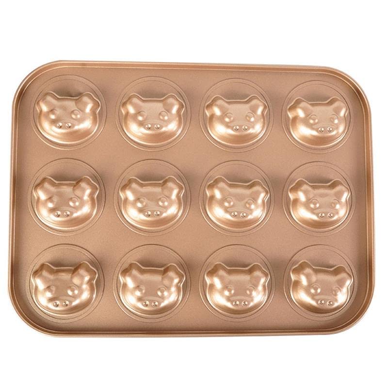 ONEYUAN 12-Cavity Metal Donut Baking Pan - Non-Stick Pig Design Doughnut Mold for Homemade Bagels & Pastries | Golden Kitchen Bakeware for Birthday Parties & Holiday Baking