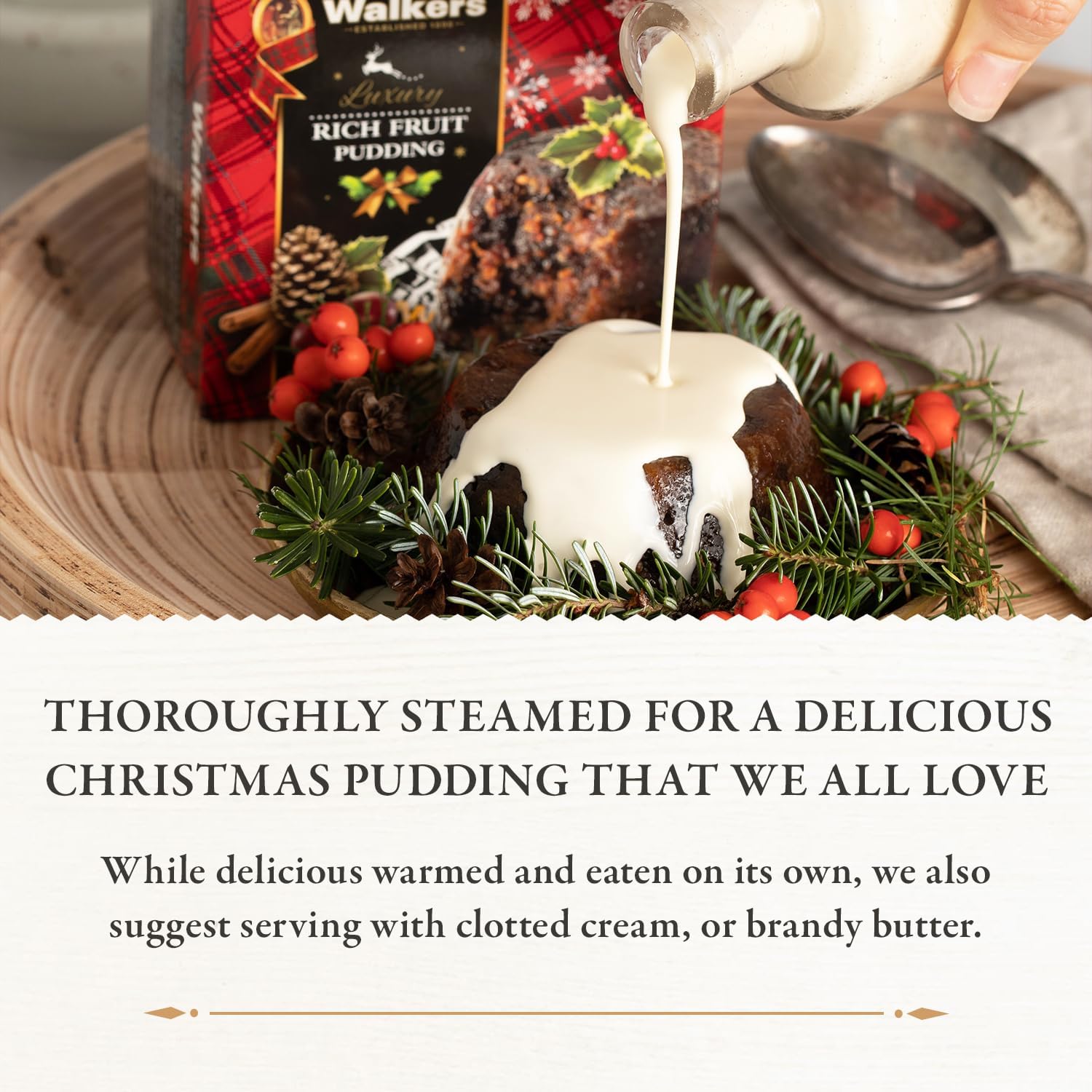 Walkers Christmas Pudding with Rich Fruit - Traditional British Dessert, 14.1 Oz - Perfect for Holiday Celebrations, Gift Giving & Festive Dessert Tables