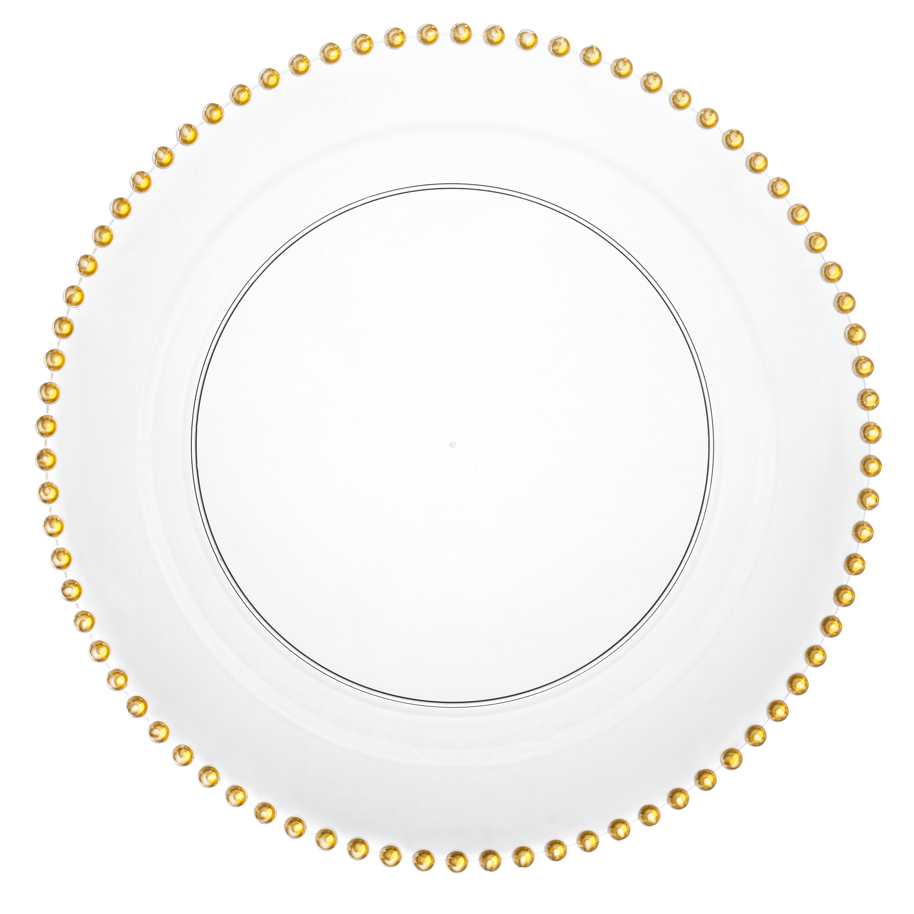 10-Pack Clear & Gold Round Plastic Plates with Beaded Rim - Elegant Disposable Tableware for Parties, Weddings, and Special Events