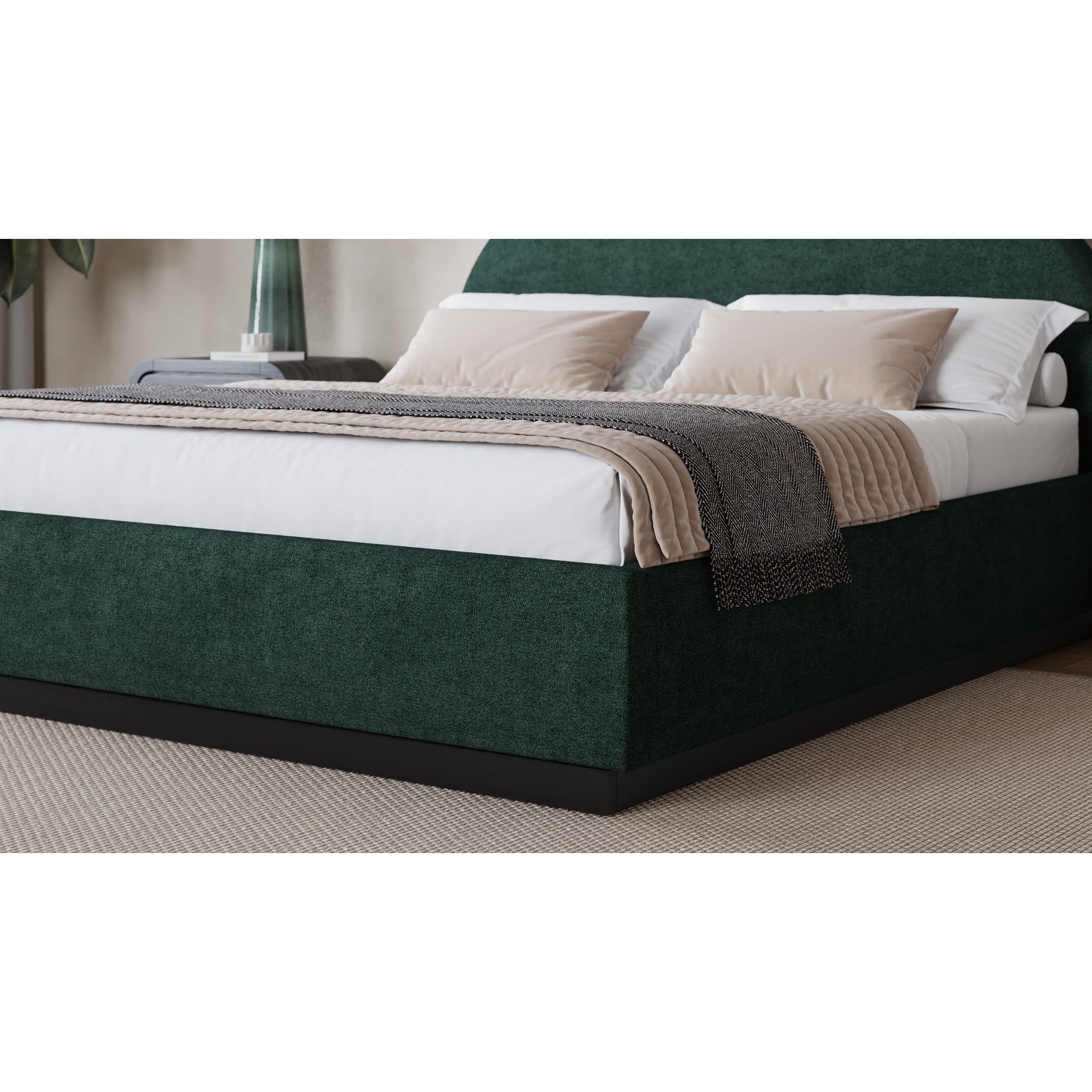 Luxury Emerald Chenille Upholstered Bed Frame - Queen Size, Soft Fabric Headboard, Modern Platform Bed with Wooden Slats (2026 Model) - Perfect for Master Bedroom, Guest Room & Cozy Apartment