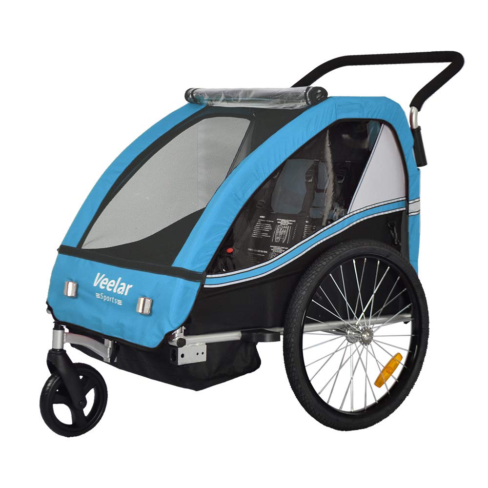 Veelar 2-in-1 Bike Trailer & Stroller - Double Seat Child Bicycle Carrier for Toddlers and Kids - Perfect for Cycling, Jogging, and Family Outdoor Adventures