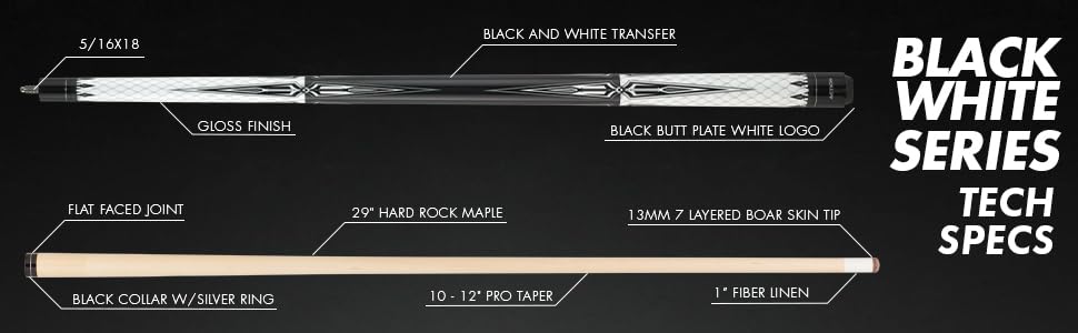 Premium Black & White Billiards Pool Cue Stick with Crown Points - Professional Tournament & Home Game Accessory for Players & Collectors