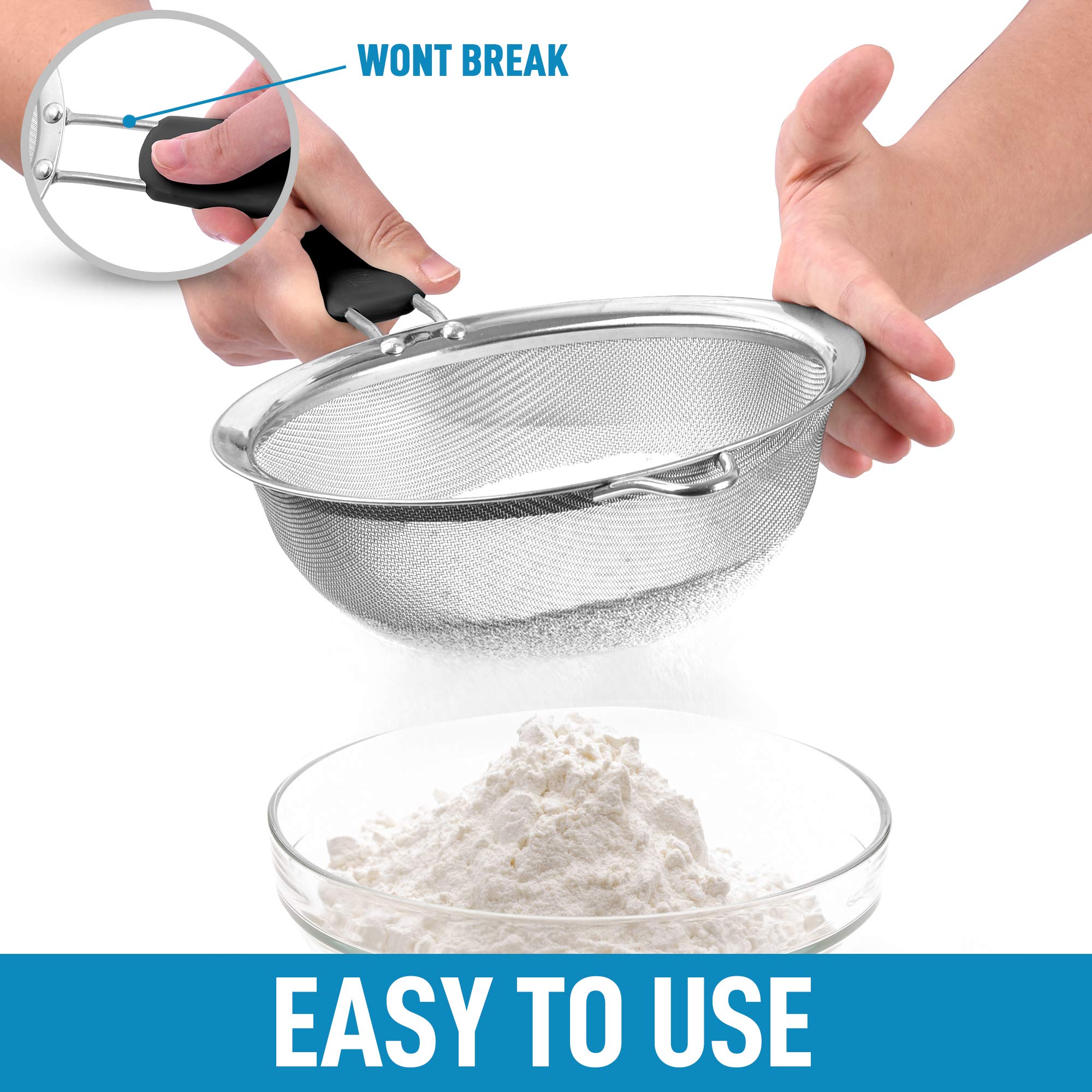 Premium Stainless Steel Fine Mesh Strainer Set - 3 Sizes for Kitchen Use