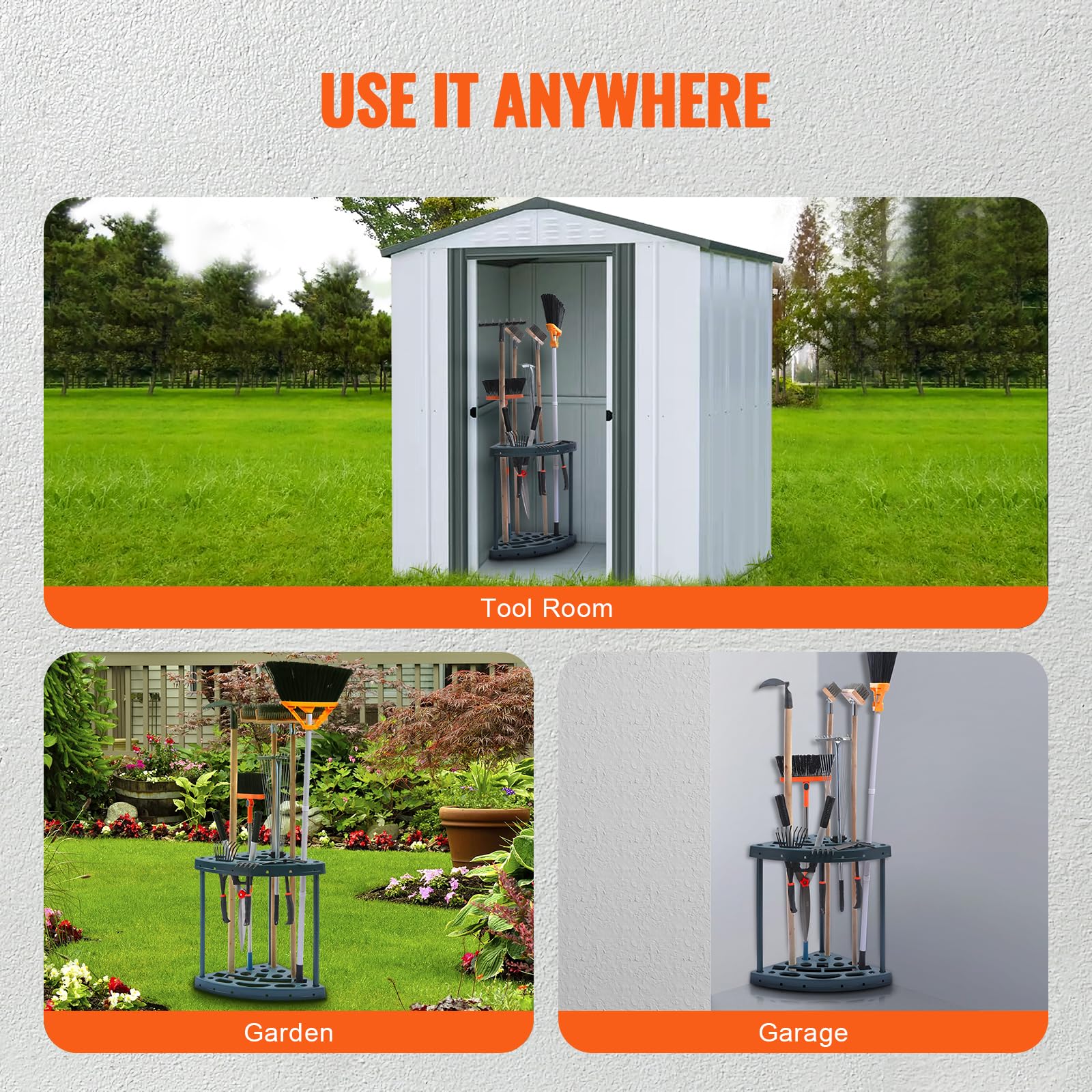 VEVOR 19-Slot Garden Tool Organizer - Heavy Duty Yard Tool Tower Rack for Garage, Shed & Outdoor Storage - Holds Rakes, Brooms, Shovels & Long-Handled Tools - Durable PP Garden Tool Stand Holder for Home, Lawn & Garden Organization