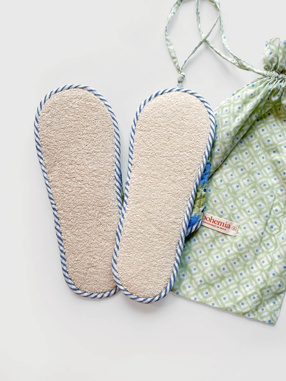 Handmade Block Print House Slippers - Soft Sage Green Cotton Indoor/Outdoor Slides for Women & Men - Cozy Home, Yoga, and Meditation Footwear