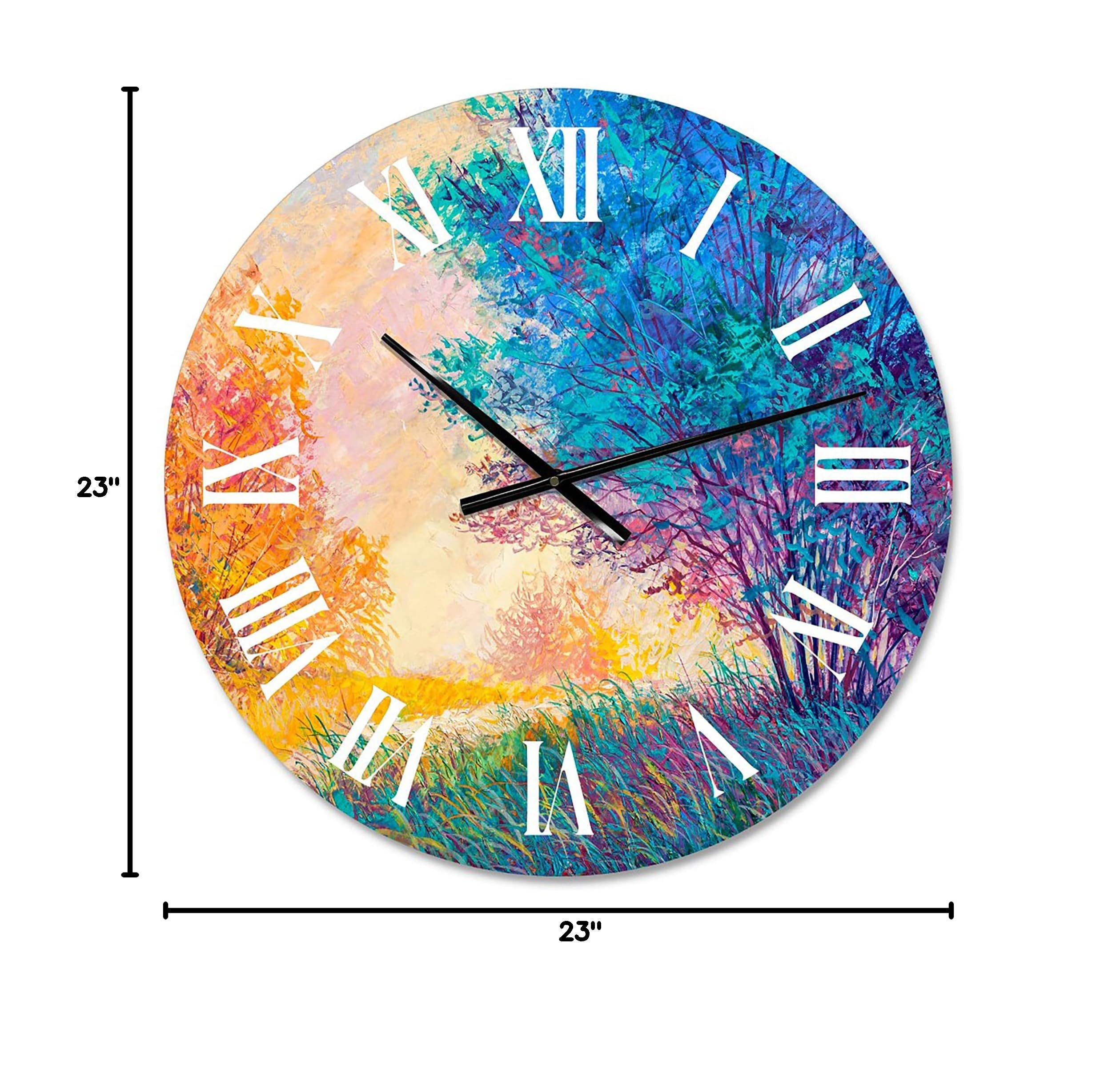 DesignQ Traditional Wall Clock 'Sunset in Autumnal Landscape' - Large Nature-Themed Wall Clock for Living Room, Bedroom & Office Decor - Perfect for Home, Office & Gifts