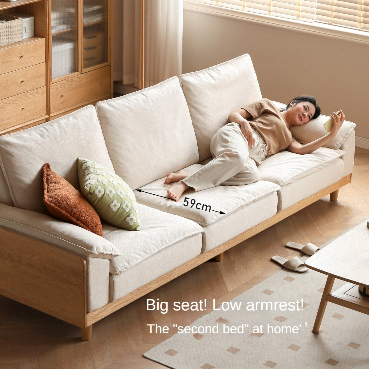 Solid Oak Wood Straight Sofa - Modern & Durable Hardwood Sofa for Living Room, Office, or Lounge - Perfect for Home Decor and Comfortable Seating