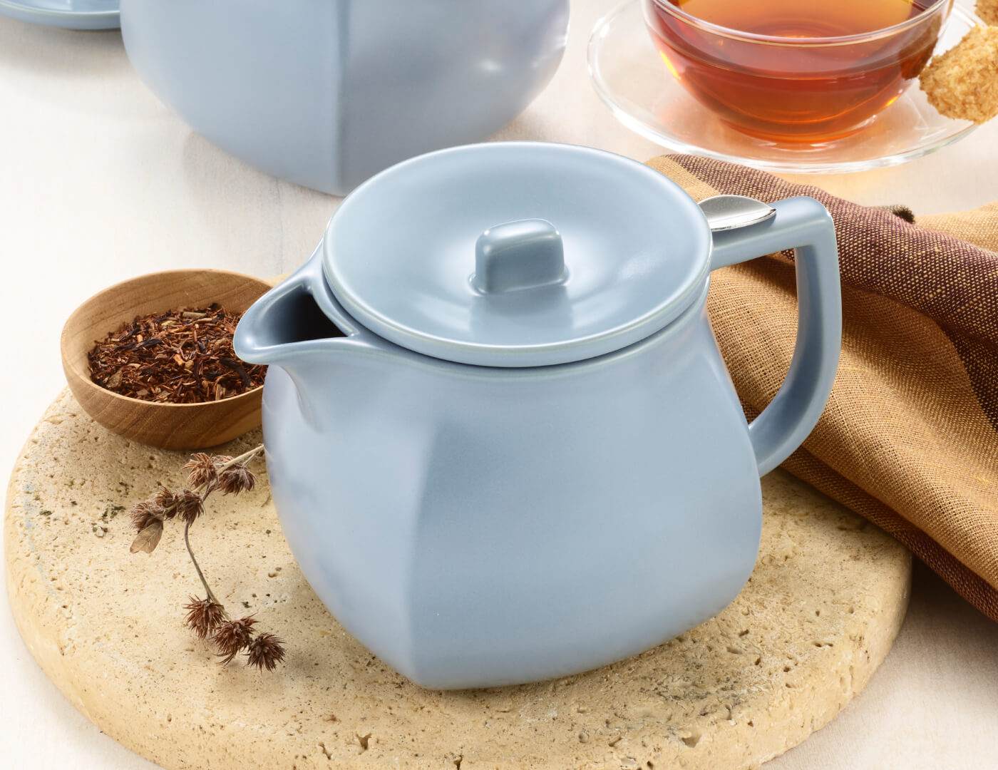 Premium Fiore Teapot with Removable Infuser - Stone Blue Ceramic Tea Pot for Loose Leaf Tea | Perfect for Home, Office & Gift Giving | Elegant Tea Brewing Experience