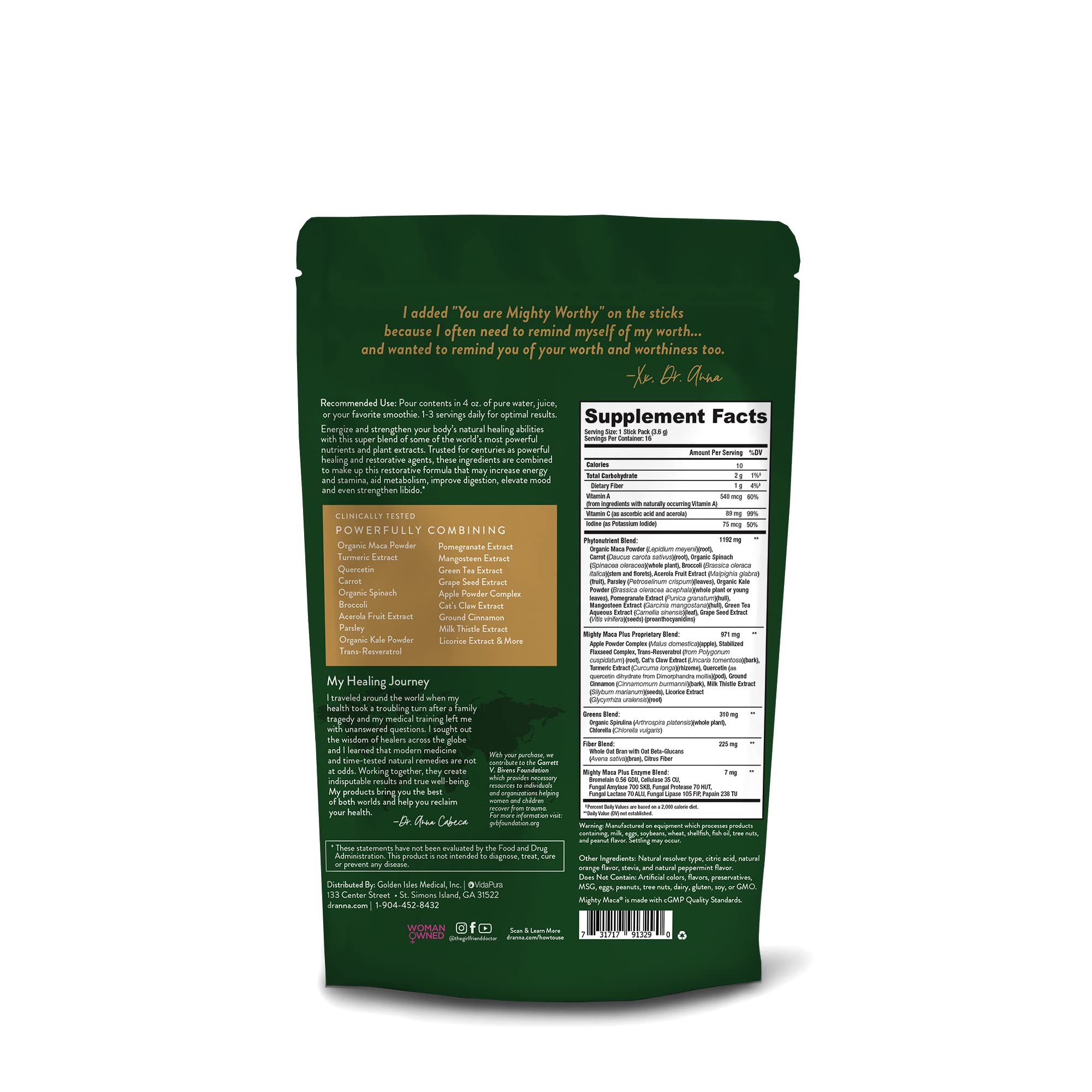 Organic Maca Root Powder Superfood - Mighty Maca Plus Keto Detox Drink, All-Natural Vegan & Alkaline Greens Supplement (16 Travel Packs) - Perfect for Smoothies, Energy Boosting & Wellness Routines