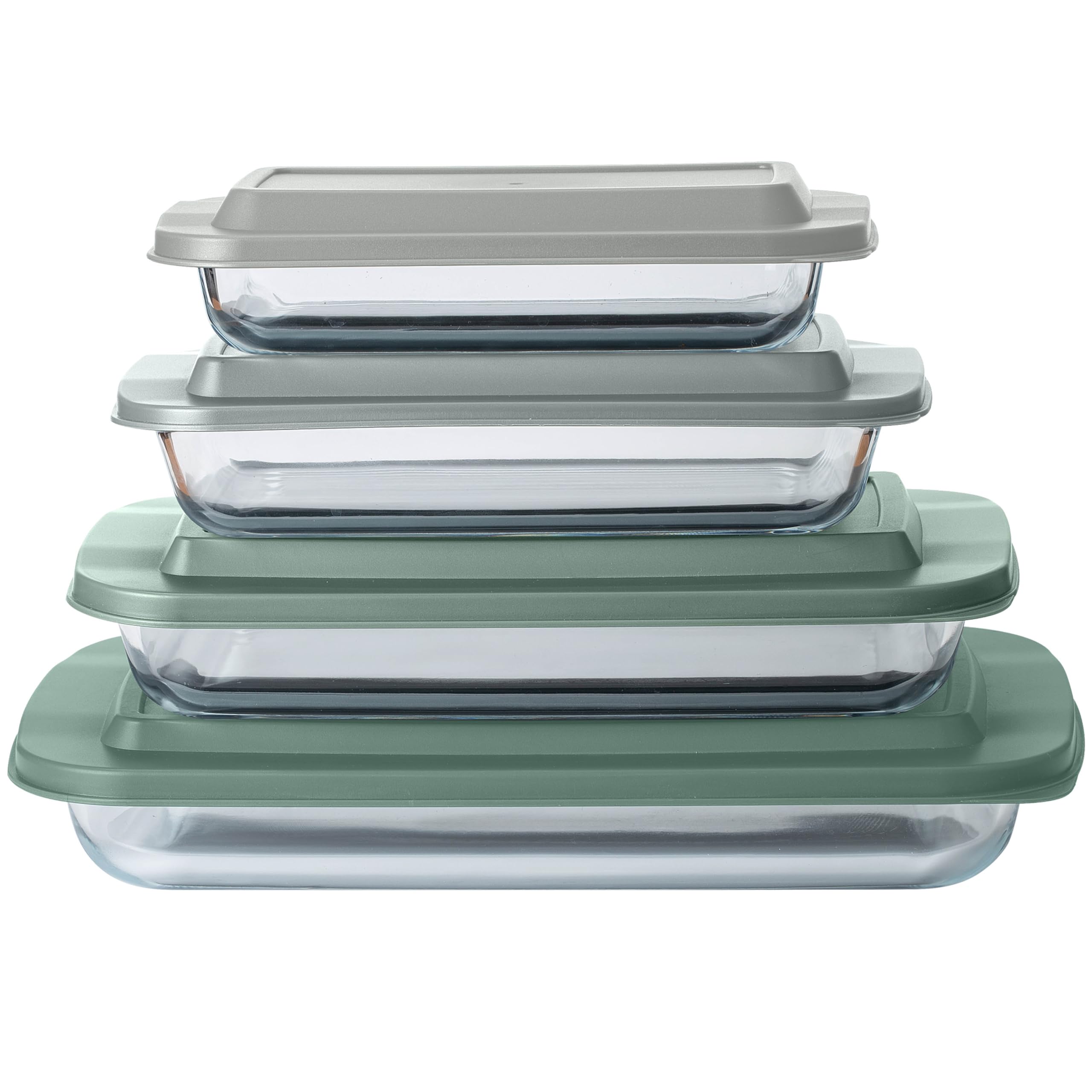 8-Piece Colorful Glass Baking Dish Set with Lids - Oven, Freezer & Microwave Safe Deep Casserole Dishes & Food Storage Containers - Perfect for Meal Prep, Leftovers & Holiday Cooking (Sage Green)