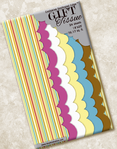 Colorful Carnival Stripe Scalloped Tissue Paper for Gift Wrapping, Party Decorations & DIY Crafts - Bulk Pack of 50 Sheets