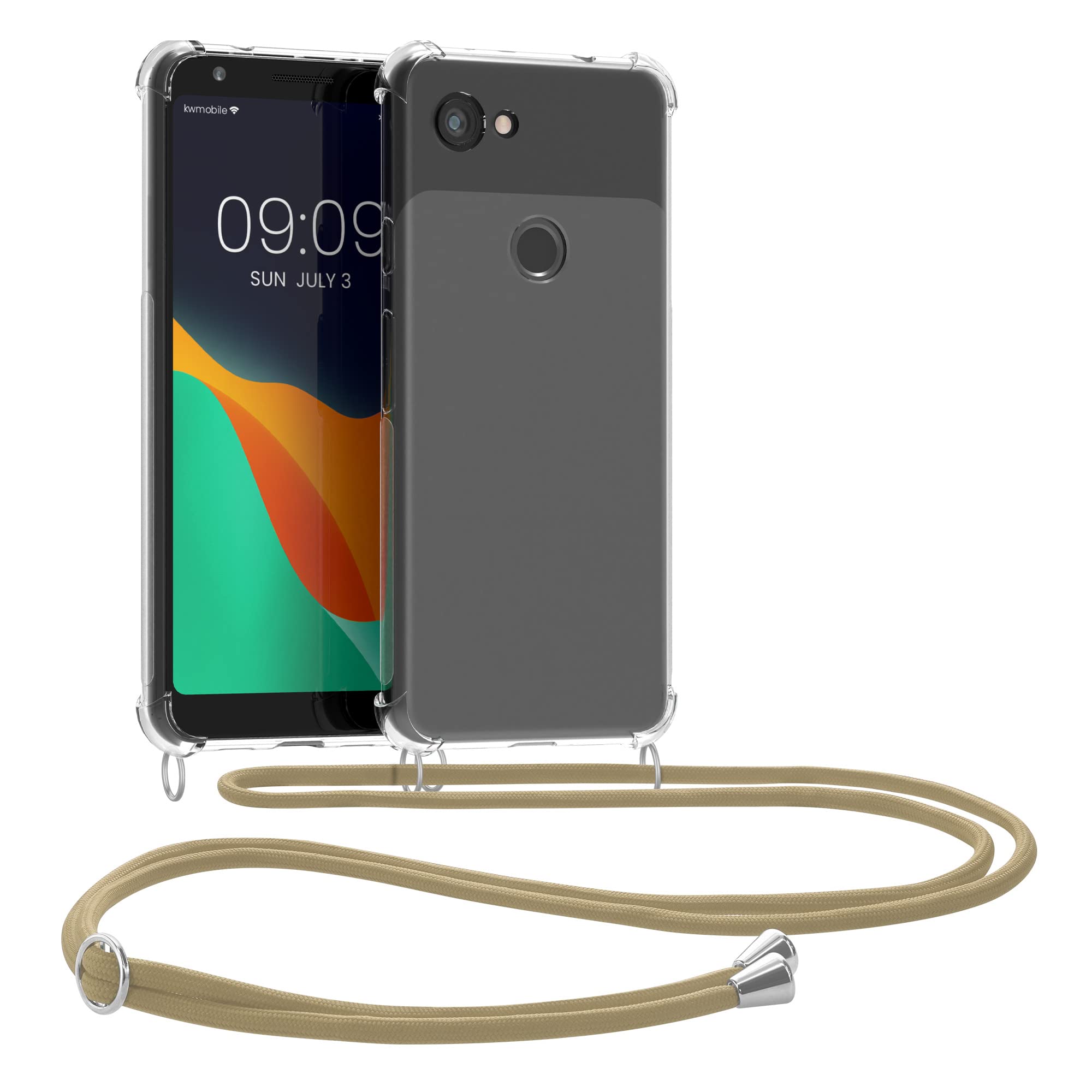 Google Pixel 3a Clear TPU Crossbody Case with Lanyard - Gold for Hands-Free Use