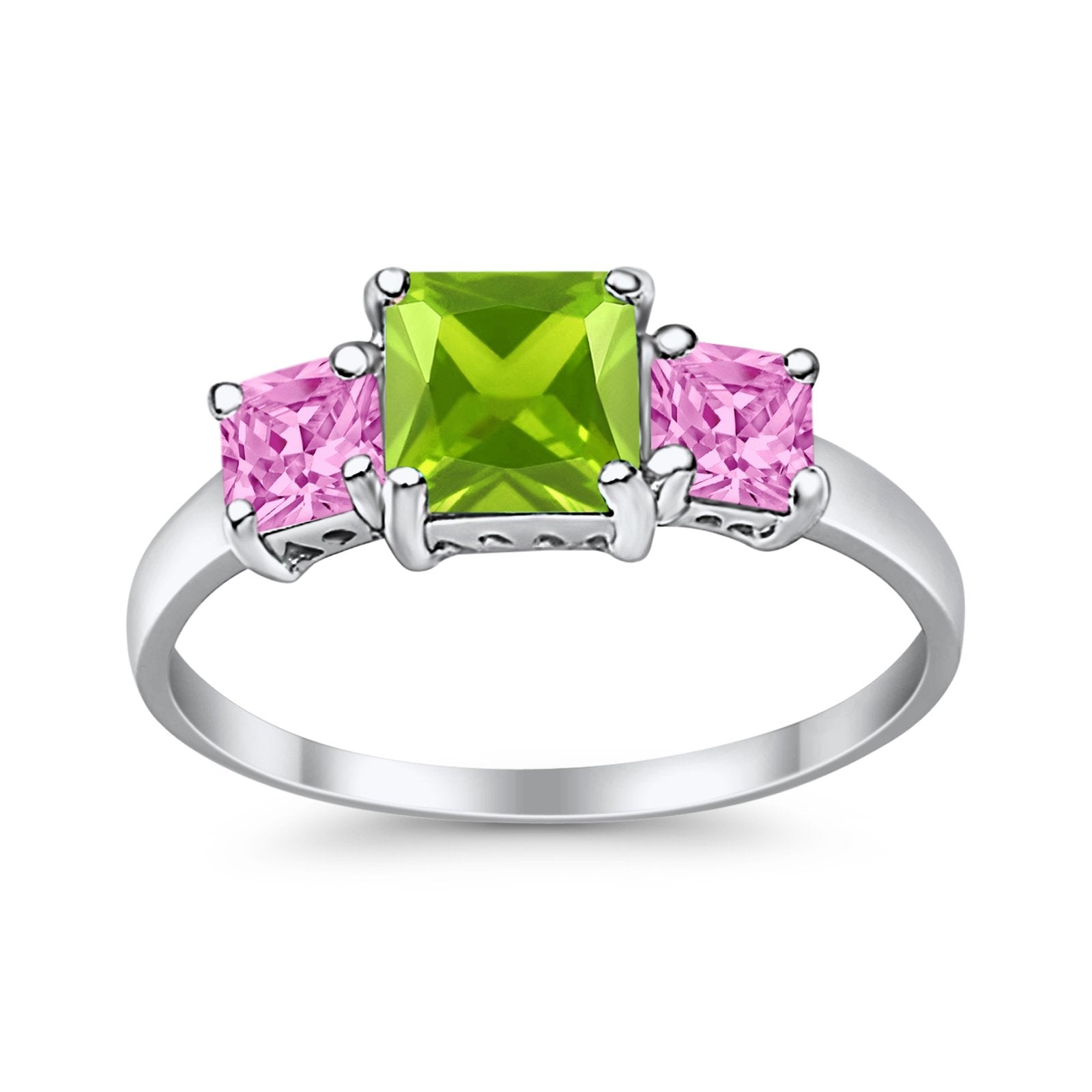 3 Stone Princess Cut Cubic Zirconia Ring 925 Sterling Silver for Women - Elegant Fashion Jewelry Gift for Anniversary, Wedding, Party & Special Occasions