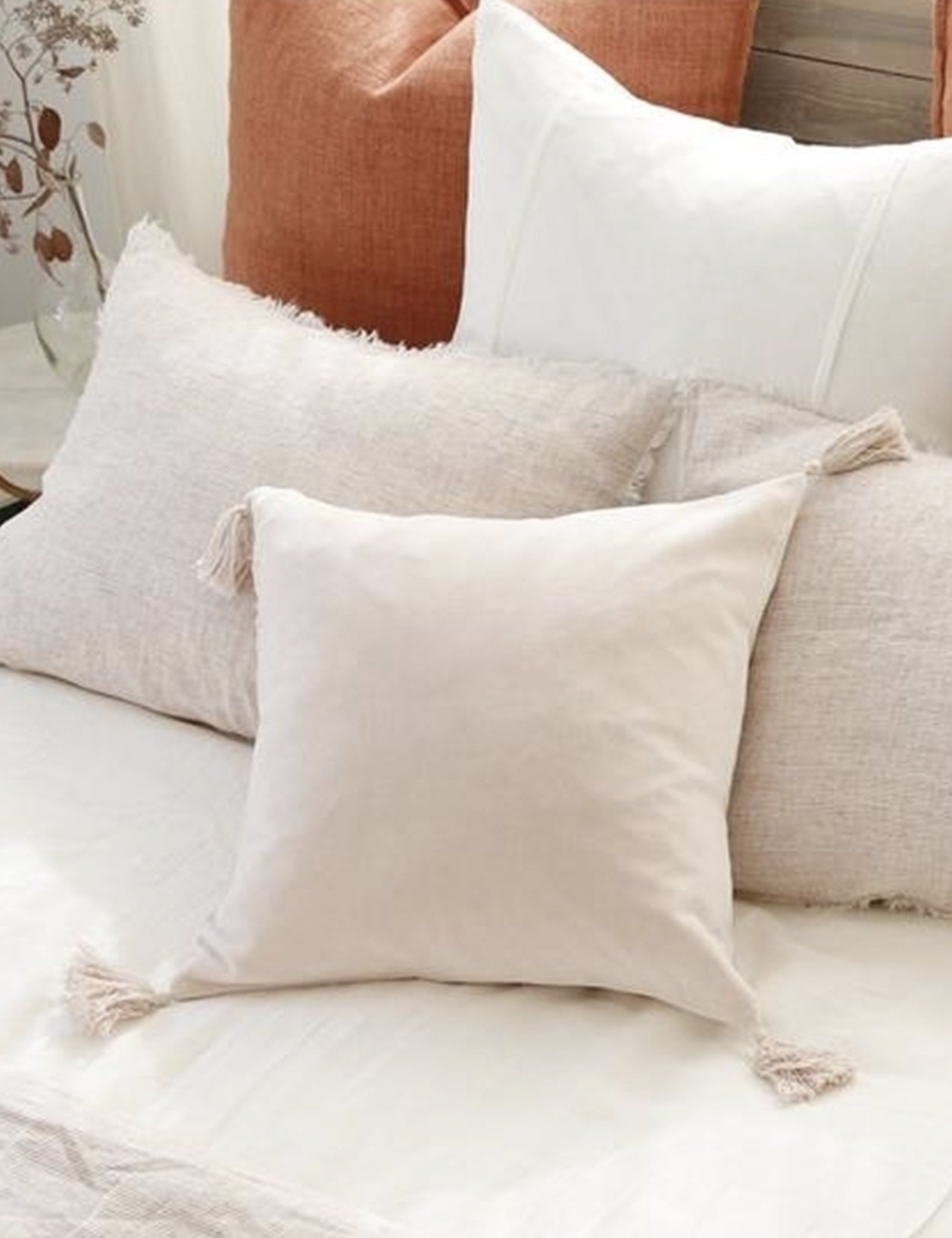 Luxury Bianca Velvet Throw Pillow Covers - Soft Decorative Cushion for Sofa, Bed & Home Decor - Elegant Living Room & Bedroom Accent Pillow by Pom Pom at Home