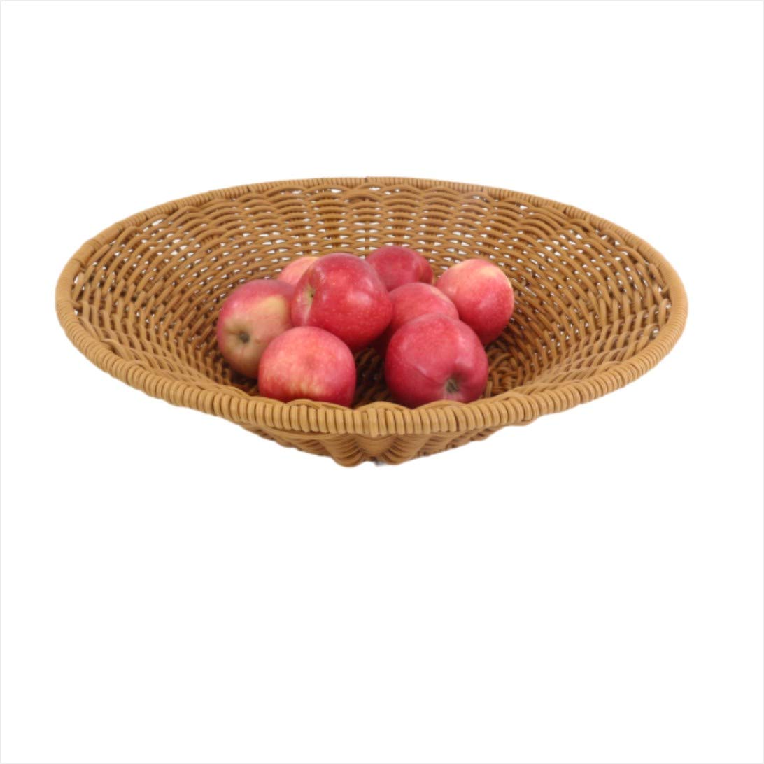 Woven Wicker Bread Basket for Vegetables, Fruits & Snacks - 50x10cm Round Brown Serving Basket for Restaurant, Table Display & Retail Decor | Perfect for Farmhouse Kitchen, Picnics & Party Serving
