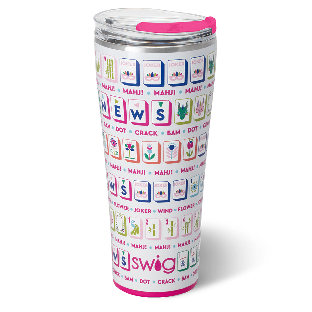 32oz Insulated Mahjong Tumbler with Lid and Straw - Leakproof Stainless Steel Travel Mug for Hot & Cold Drinks - Perfect for Office, Commuting, and Outdoor Adventures