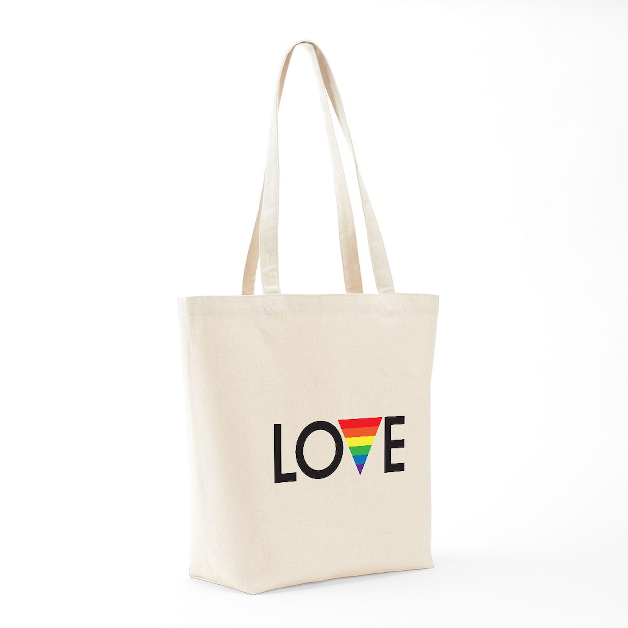 LOVE Gay Pride Tote Bag - Natural Canvas Reusable Shopping Bag for LGBTQ+ Events, Groceries & Beach Outings