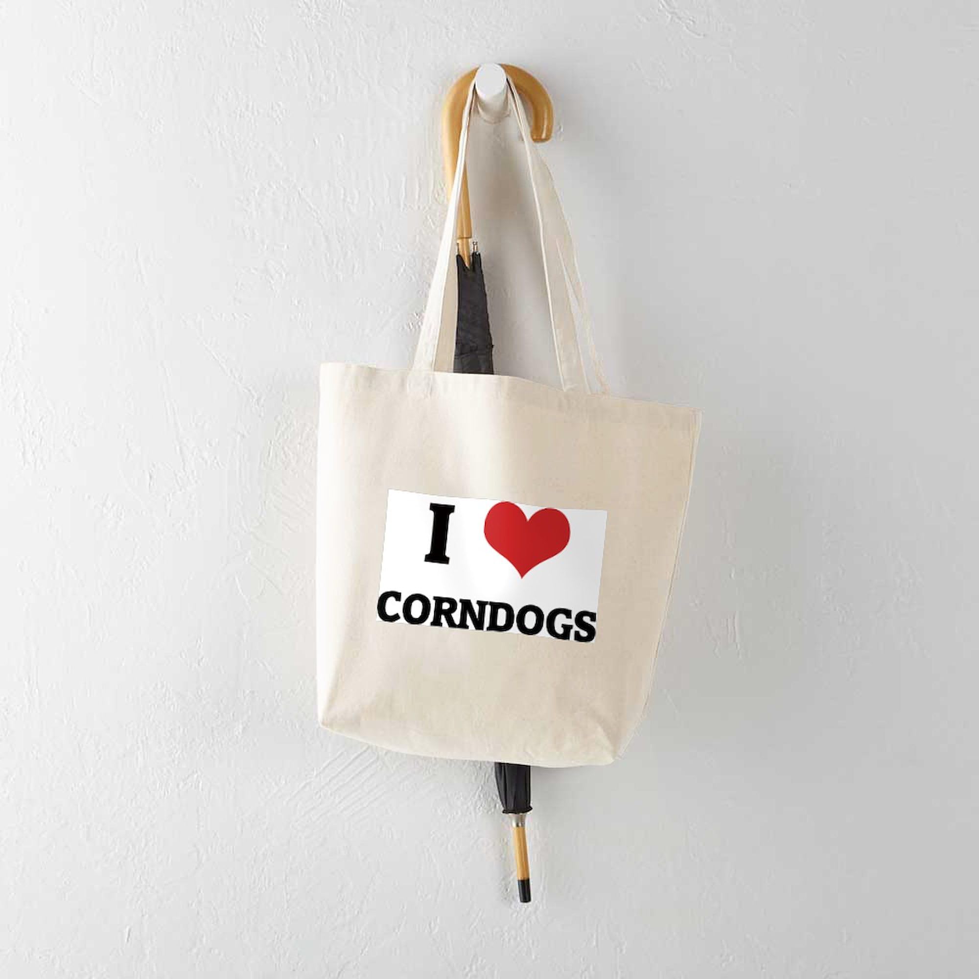 I Love Corndogs Tote Bag - Natural Canvas Reusable Grocery Shopping Bag for Farmers Market, Beach & Picnic | Eco-Friendly Carryall by CafePress