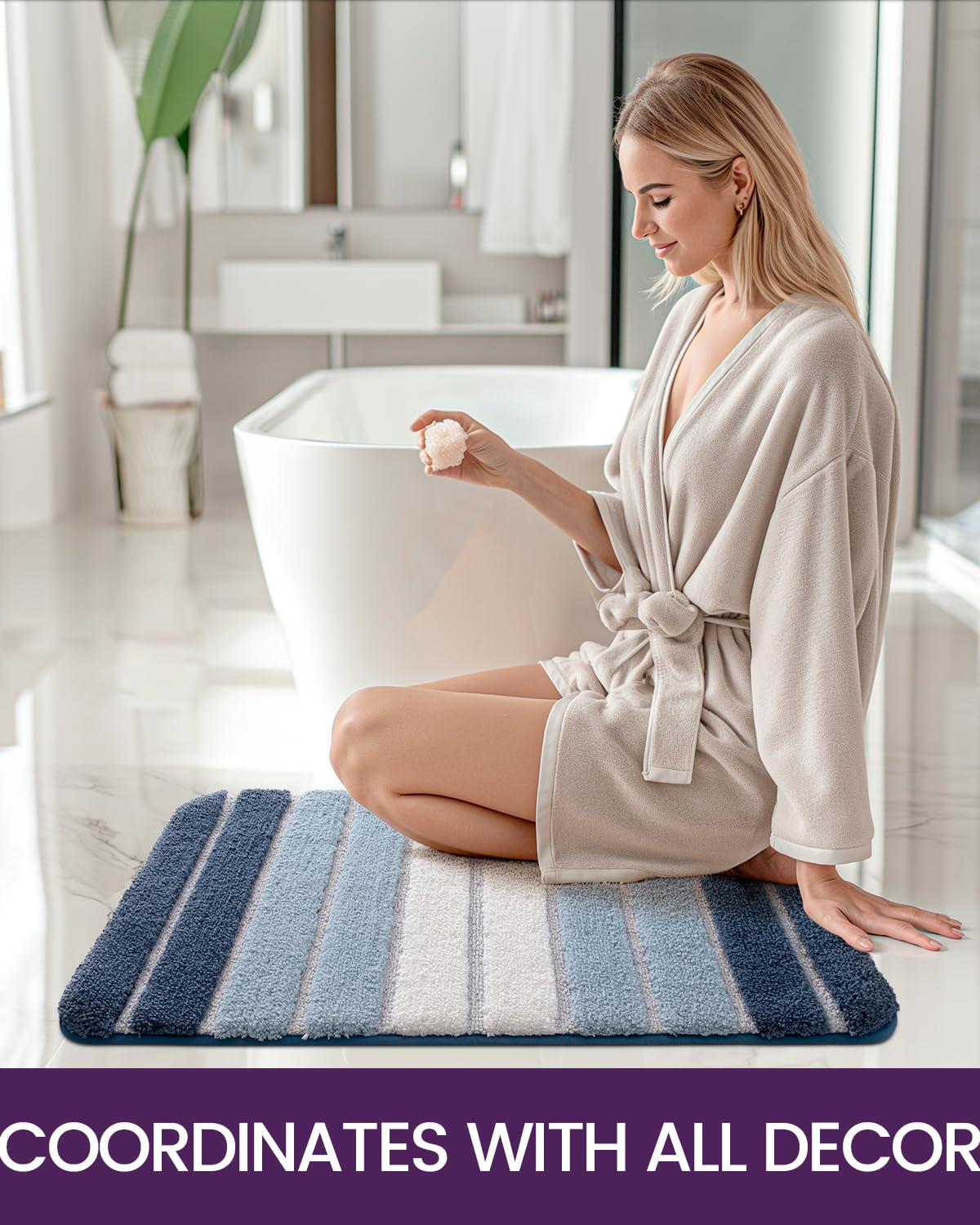 Non-Slip DEXI Bathroom Mat Rug 16x24 Inch, Super Absorbent Washable Shower Mat - Soft Floor Carpet for Bathroom, Sink & Tub Decor in Turquoise Blue - Perfect for Wet Floors, Bathroom Safety & Home Spa Relaxation