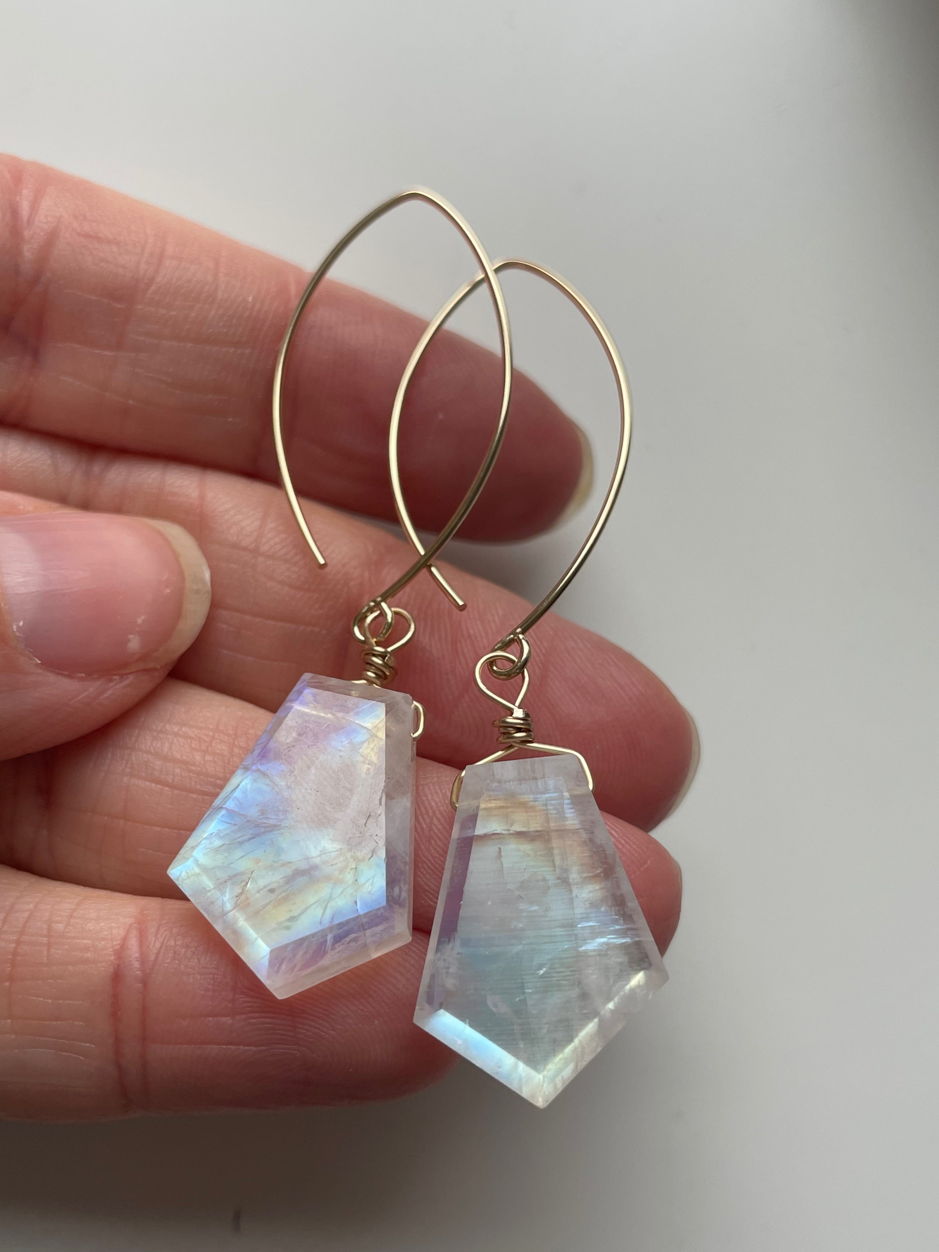 Rainbow Moonstone Drop Earrings - 14K Gold June Birthstone Jewelry for Women - Perfect for Weddings, Parties & Special Occasions