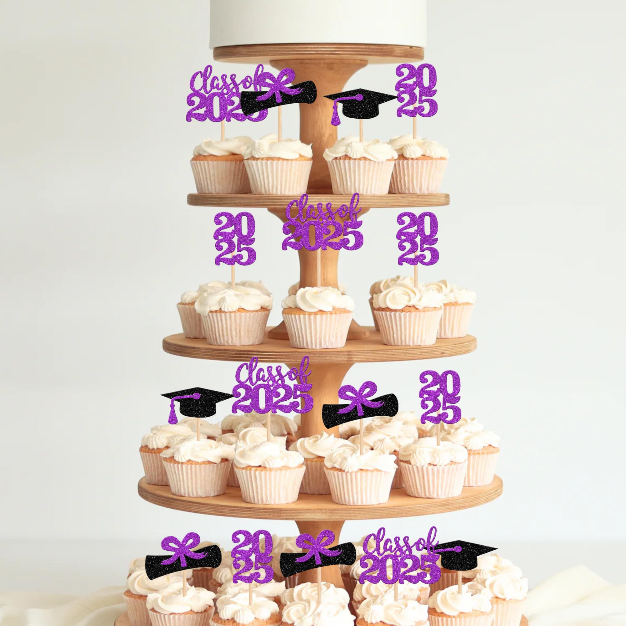 36 PCS 2025 Graduation Cupcake Toppers - Glitter Class of 2025 Diploma & Cap Cake Decorations - Purple Graduation Party Supplies for Graduation Cakes, Cupcakes & Desserts