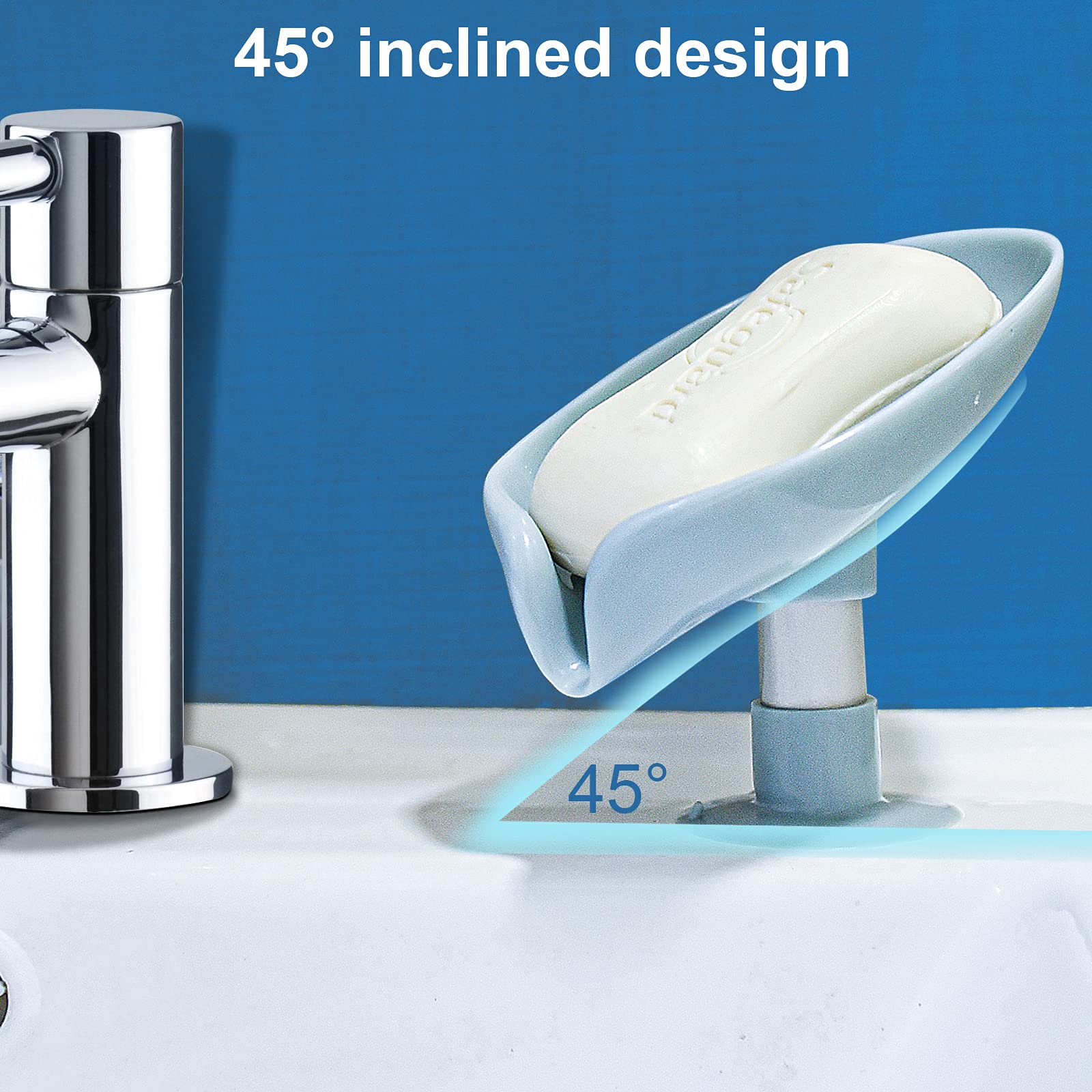 2 Pack Leaf-Shaped Soap Holder with Suction Cups - Self Draining, Non-Slip Bar Soap Dish for Shower, Bathroom, Kitchen Sink - Easy to Clean, Modern Grey & Green Design - Perfect for Bath Essentials Organization and Small Space Saving