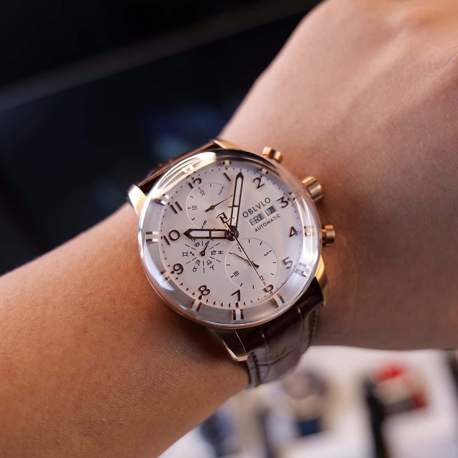 IM-MUT Men's Automatic Luminous Wrist Watch - Multifunction Mechanical Waterproof Watch with Leather Strap - Perfect for Business, Casual & Outdoor Activities