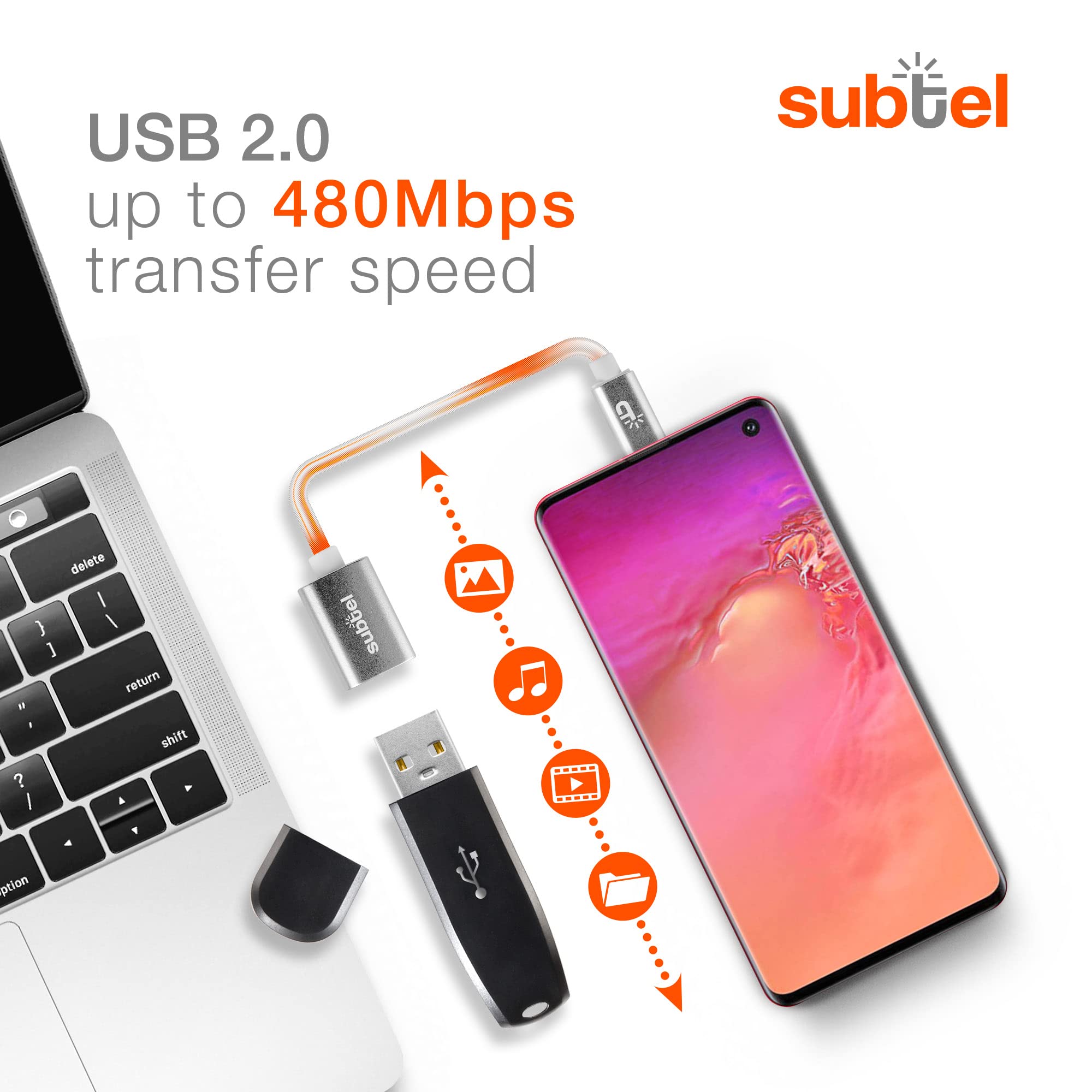 Subtle USB C to USB A OTG Cable - 15cm Silver for Smartphones & Tablets