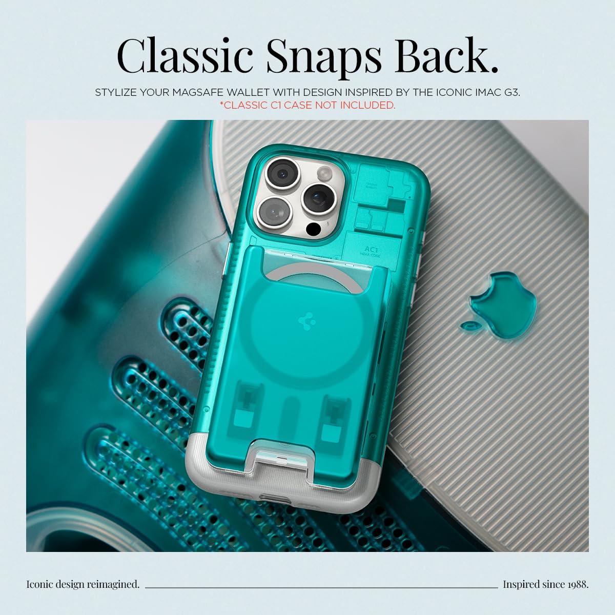 Spigen Ultra Hybrid (MagFit) Magnetic Wallet Case - Clear Transparent Card Holder with MagSafe Compatibility for iPhone 16/15/14/13/12 - Classic C1 Bondi Blue | Perfect for Everyday Use, Commuting & Contactless Payments