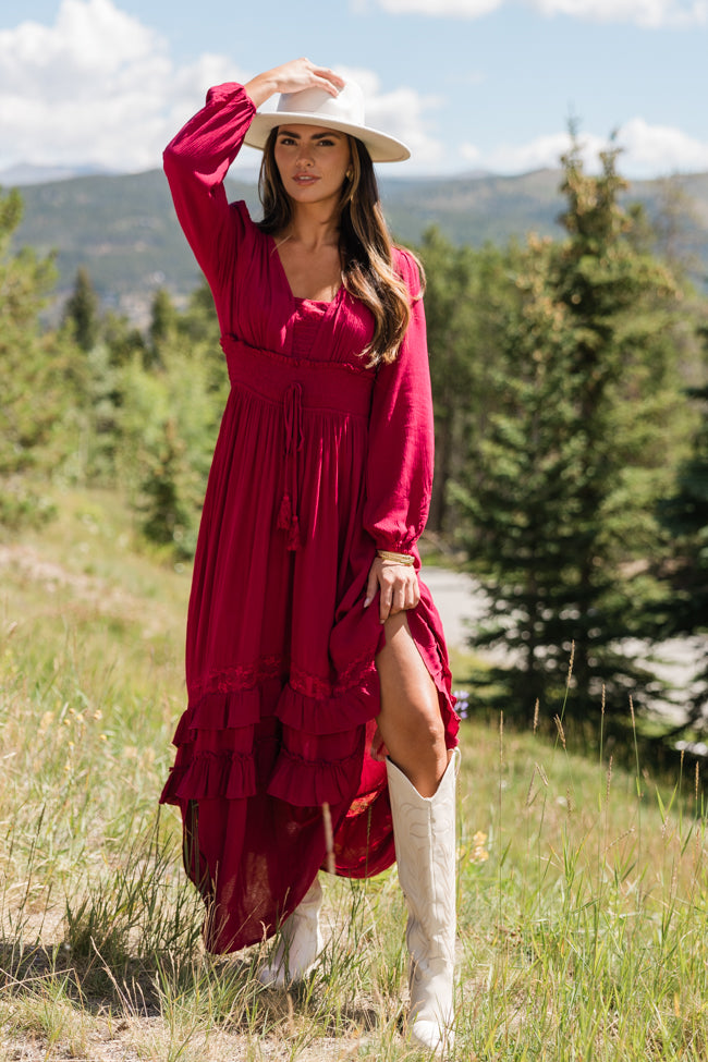 Lucky to Have You Wine Maxi Dress for Women - Elegant Long Flowy Dress for Parties, Weddings & Special Occasions | On Sale Now