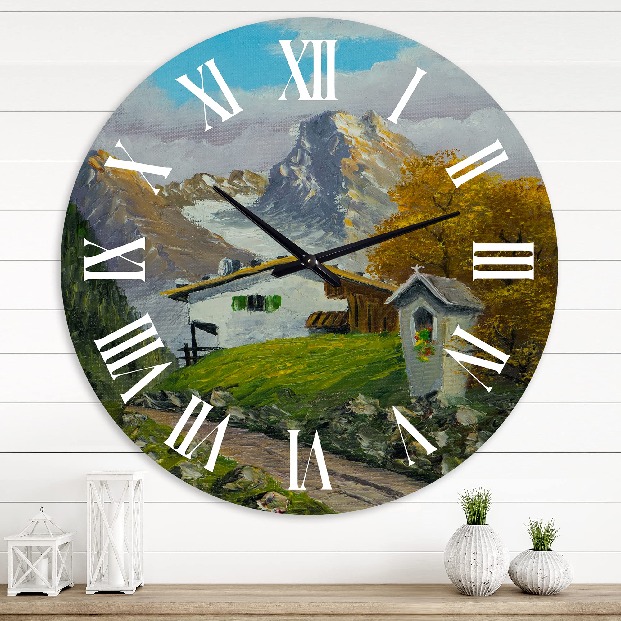 Farmhouse Wall Clock - Large Rustic Kitchen Decor with 'Wayside Shrine' Design & Animal Motifs | Perfect for Country Home, Living Room, or Office Wall Art