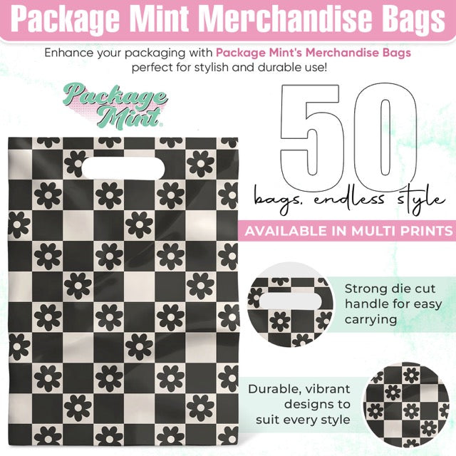 Eco-Friendly Daisy Print Merchandise Bags 9x12 Inches - Pack of 50 - Perfect for Retail, Boutique & Gift Packaging