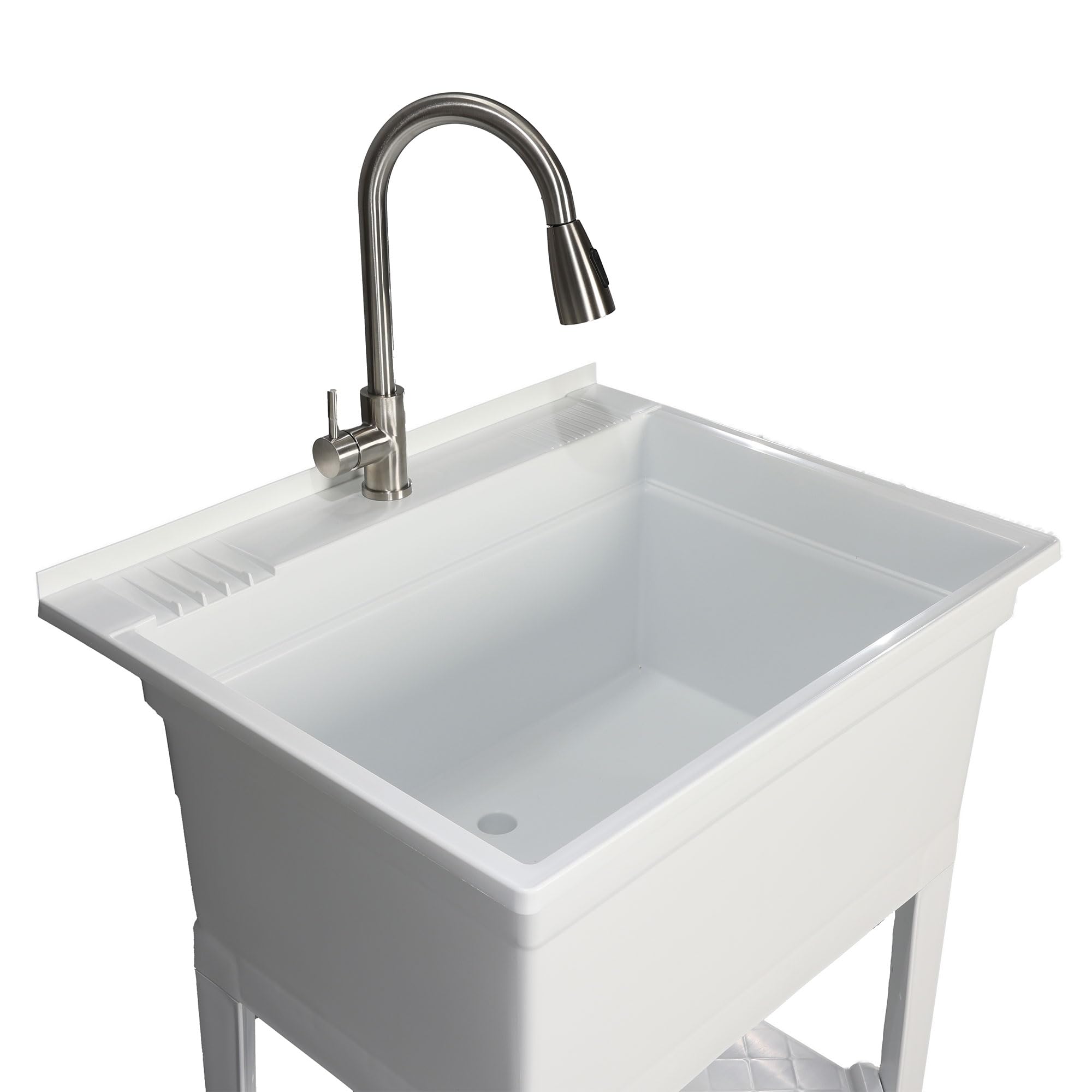 30 x 24 Inch White Freestanding Utility Sink for Laundry Room, Garage & Workshop - Heavy Duty Stainless Steel Basin for Washing, Cleaning & DIY Projects