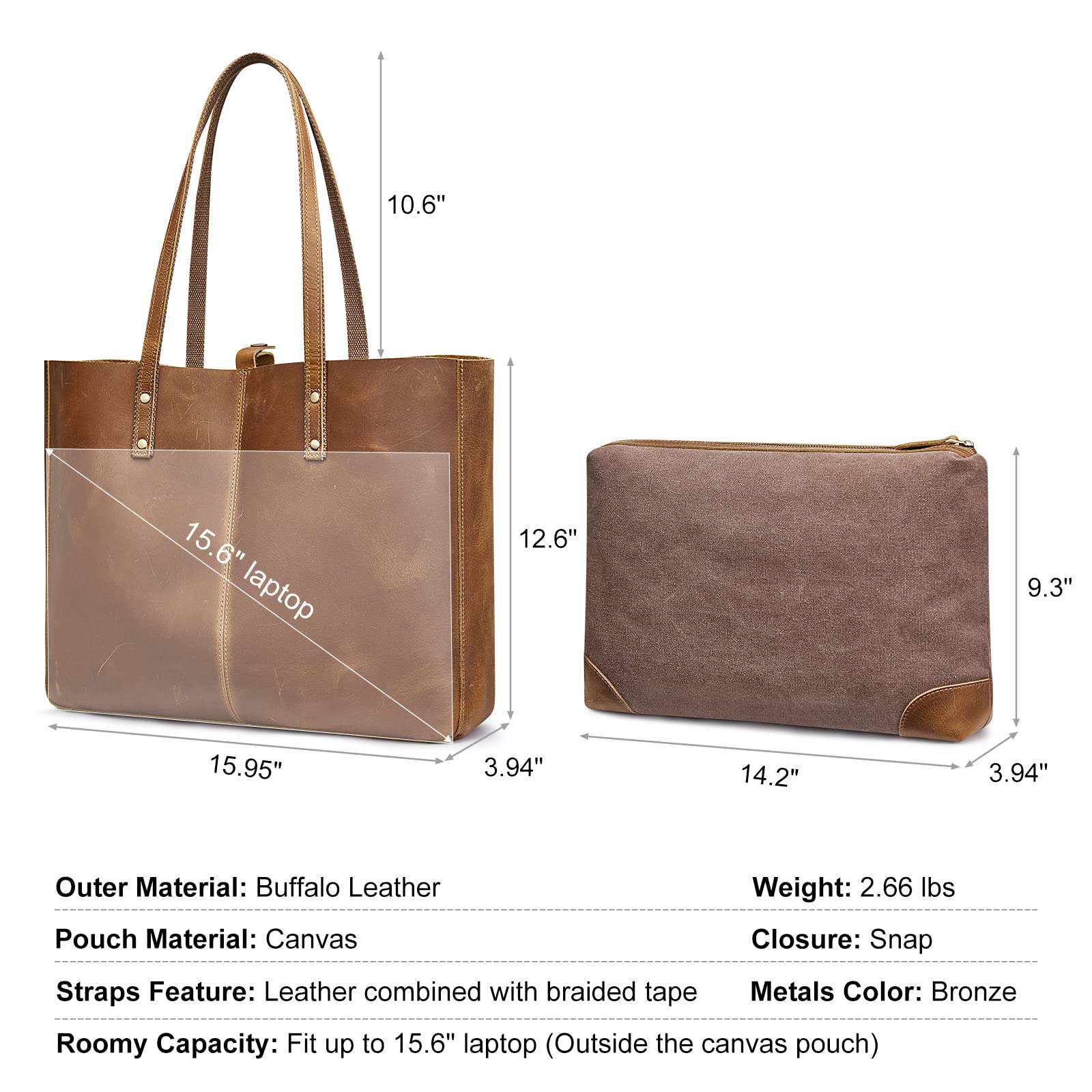 Genuine Leather Shoulder Tote Bag for Women - Large Work Purse Handbag with Spacious Compartments | Perfect for Office, Travel & Everyday Use