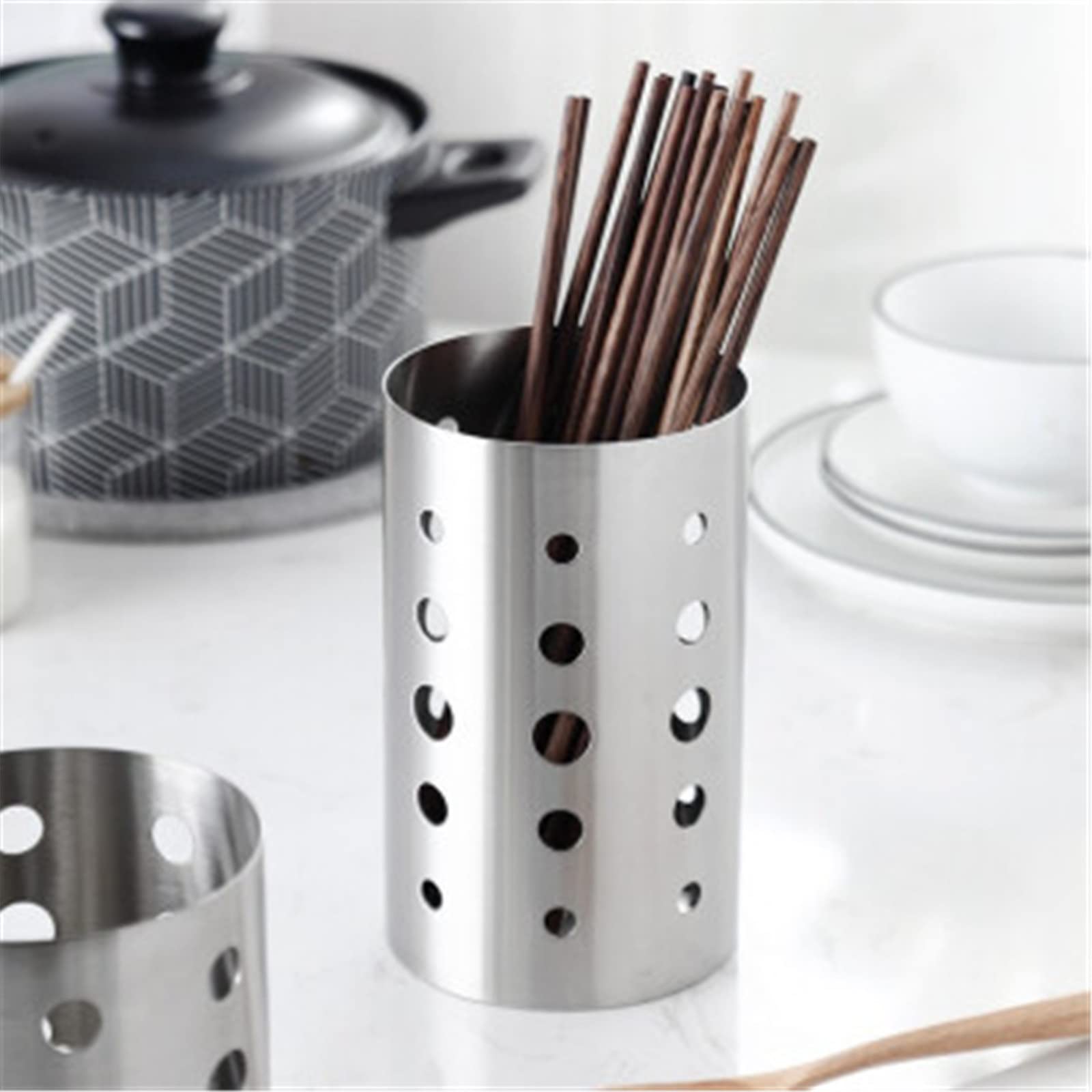 Stainless Steel Chopstick Holder & Storage Rack - Durable Thickened Kitchen Utensil Organizer with Drainage (16.8x10cm, Silver) - Perfect for Asian Dining, Sushi Restaurants & Home Kitchen Organization